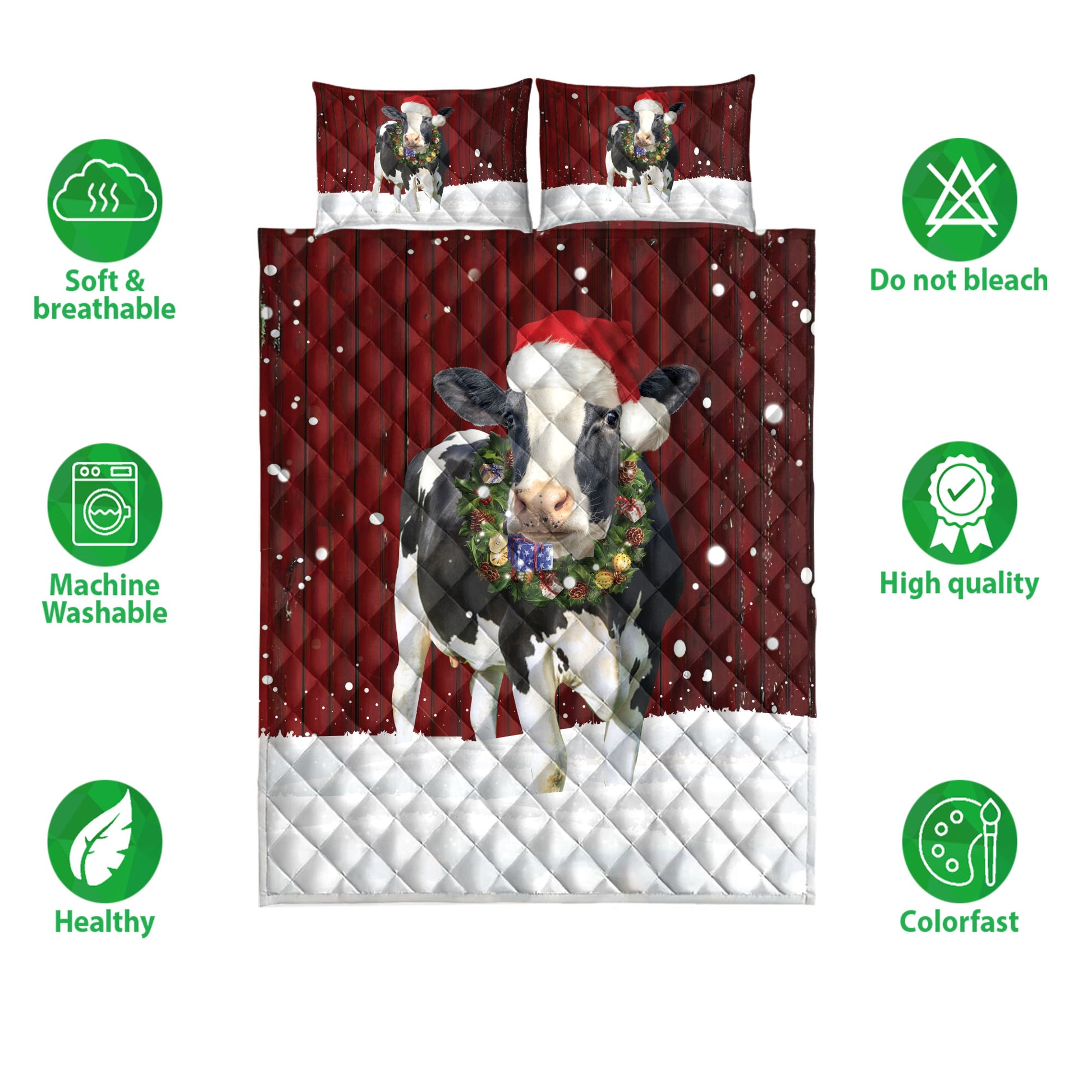 Ohaprints-Quilt-Bed-Set-Pillowcase-Cow-With-Wreath-Christmas-Farm-Animal-Unique-Gift-For-Cow-Lover-Blanket-Bedspread-Bedding-4001-Double (70'' x 80'')