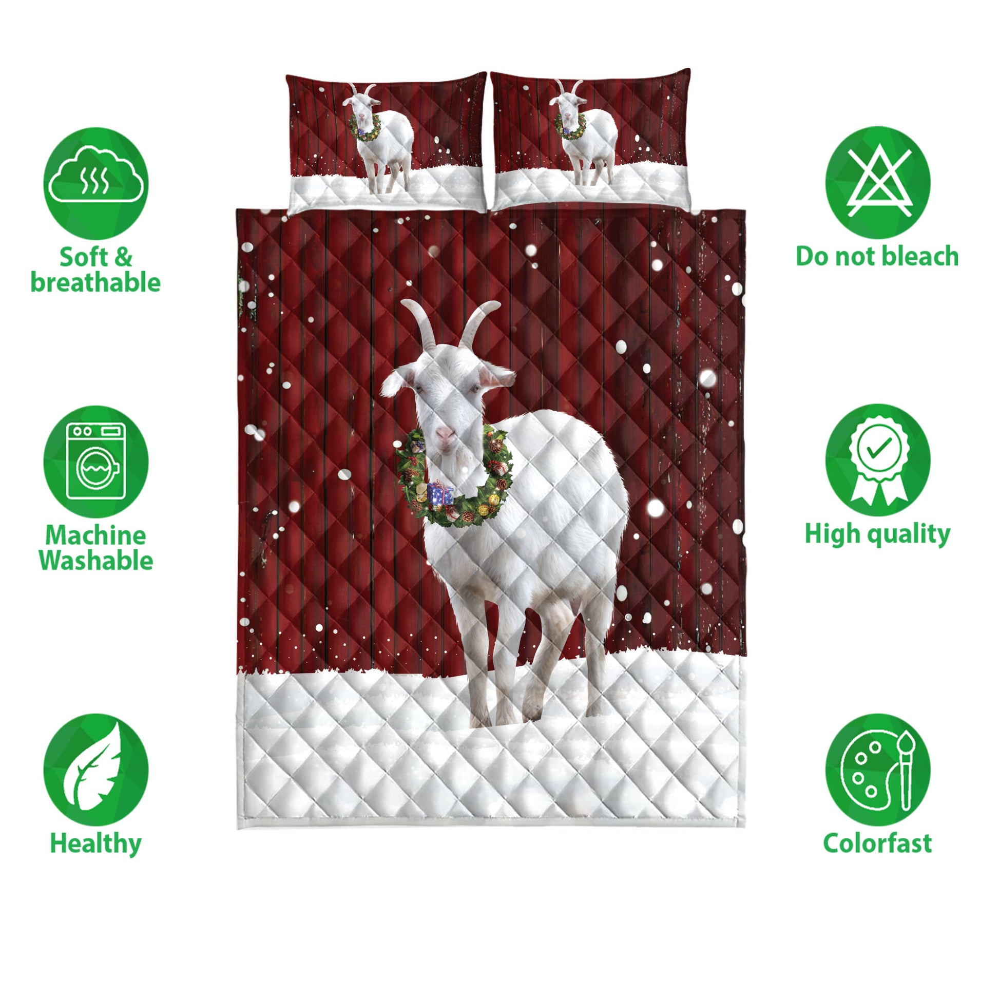 Ohaprints-Quilt-Bed-Set-Pillowcase-Goat-With-Wreath-Christmas-Farm-Animal-Unique-Gift-For-Goat-Lover-Blanket-Bedspread-Bedding-4002-Double (70'' x 80'')