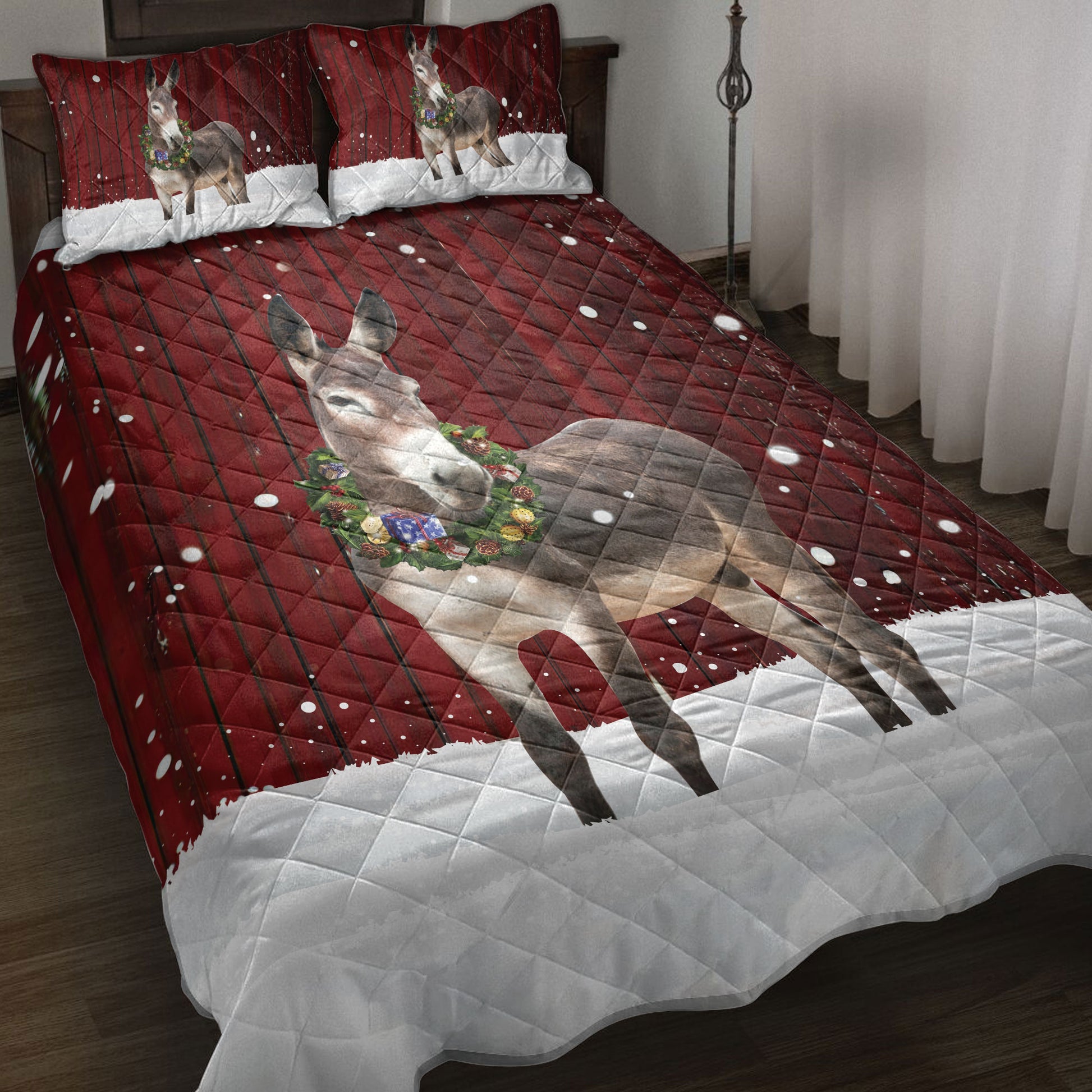 Ohaprints-Quilt-Bed-Set-Pillowcase-Donkey-With-Wreath-Christmas-Unique-Gift-For-Donkey-Lover-Blanket-Bedspread-Bedding-4003-Throw (55'' x 60'')