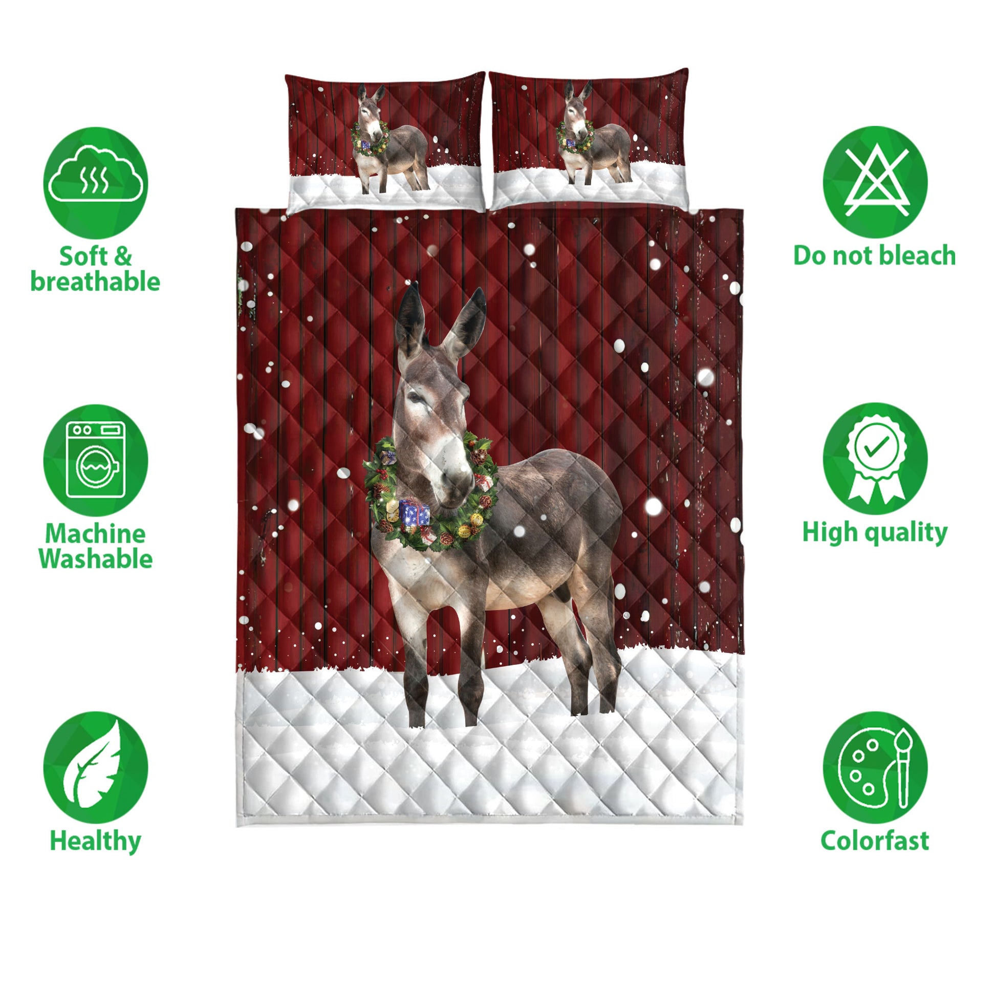 Ohaprints-Quilt-Bed-Set-Pillowcase-Donkey-With-Wreath-Christmas-Unique-Gift-For-Donkey-Lover-Blanket-Bedspread-Bedding-4003-Double (70'' x 80'')