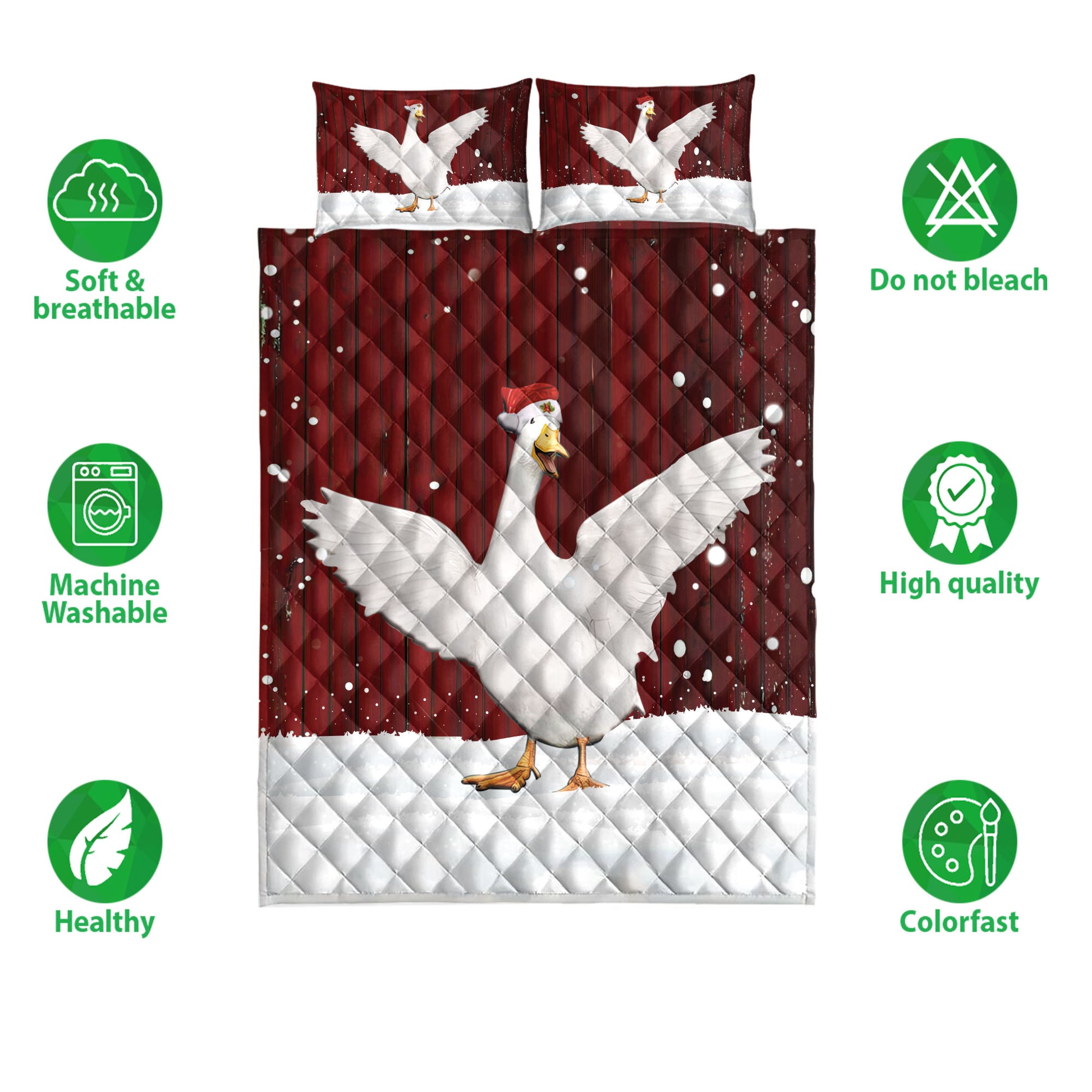 Ohaprints-Quilt-Bed-Set-Pillowcase-Duck-With-Wreath-Christmas-Farm-Animal-Unique-Gift-For-Duck-Lover-Blanket-Bedspread-Bedding-4004-Double (70'' x 80'')