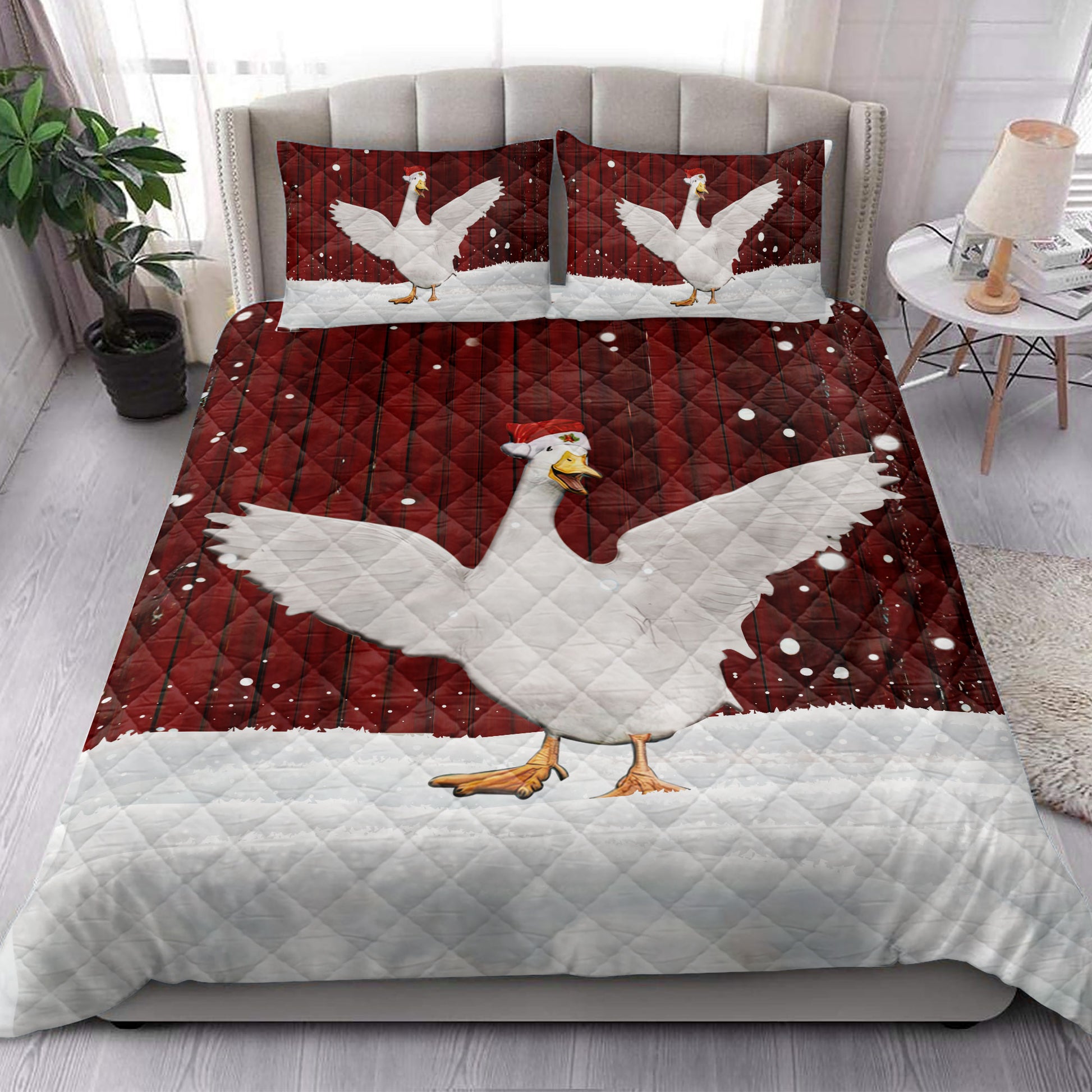 Ohaprints-Quilt-Bed-Set-Pillowcase-Duck-With-Wreath-Christmas-Farm-Animal-Unique-Gift-For-Duck-Lover-Blanket-Bedspread-Bedding-4004-King (90'' x 100'')