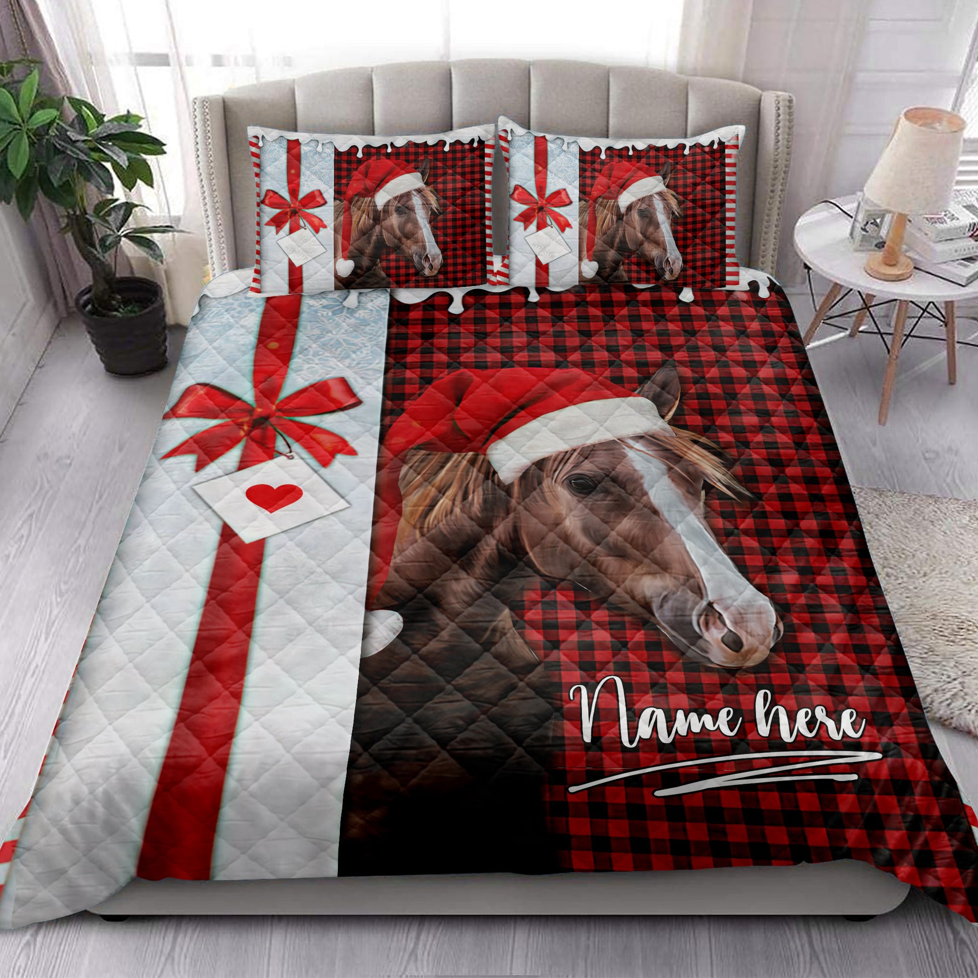 Ohaprints-Quilt-Bed-Set-Pillowcase-Horse-Santa-Hat-With-Christmas-Letter-Custom-Personalized-Name-Blanket-Bedspread-Bedding-4008-King (90'' x 100'')