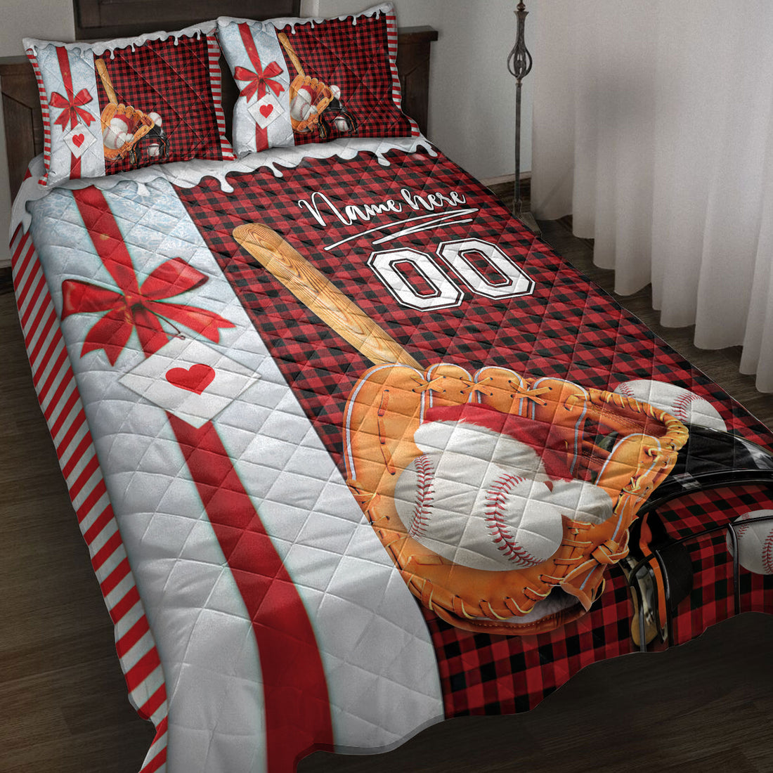 Ohaprints-Quilt-Bed-Set-Pillowcase-Baseball-Santa-Hat-With-Christmas-Custom-Personalized-Name-Number-Blanket-Bedspread-Bedding-4016-Throw (55'' x 60'')