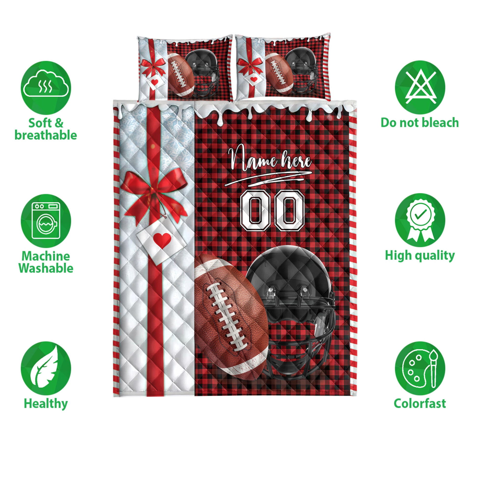 Ohaprints-Quilt-Bed-Set-Pillowcase-Football-Santa-Hat-With-Christmas-Custom-Personalized-Name-Number-Blanket-Bedspread-Bedding-4017-Double (70'' x 80'')