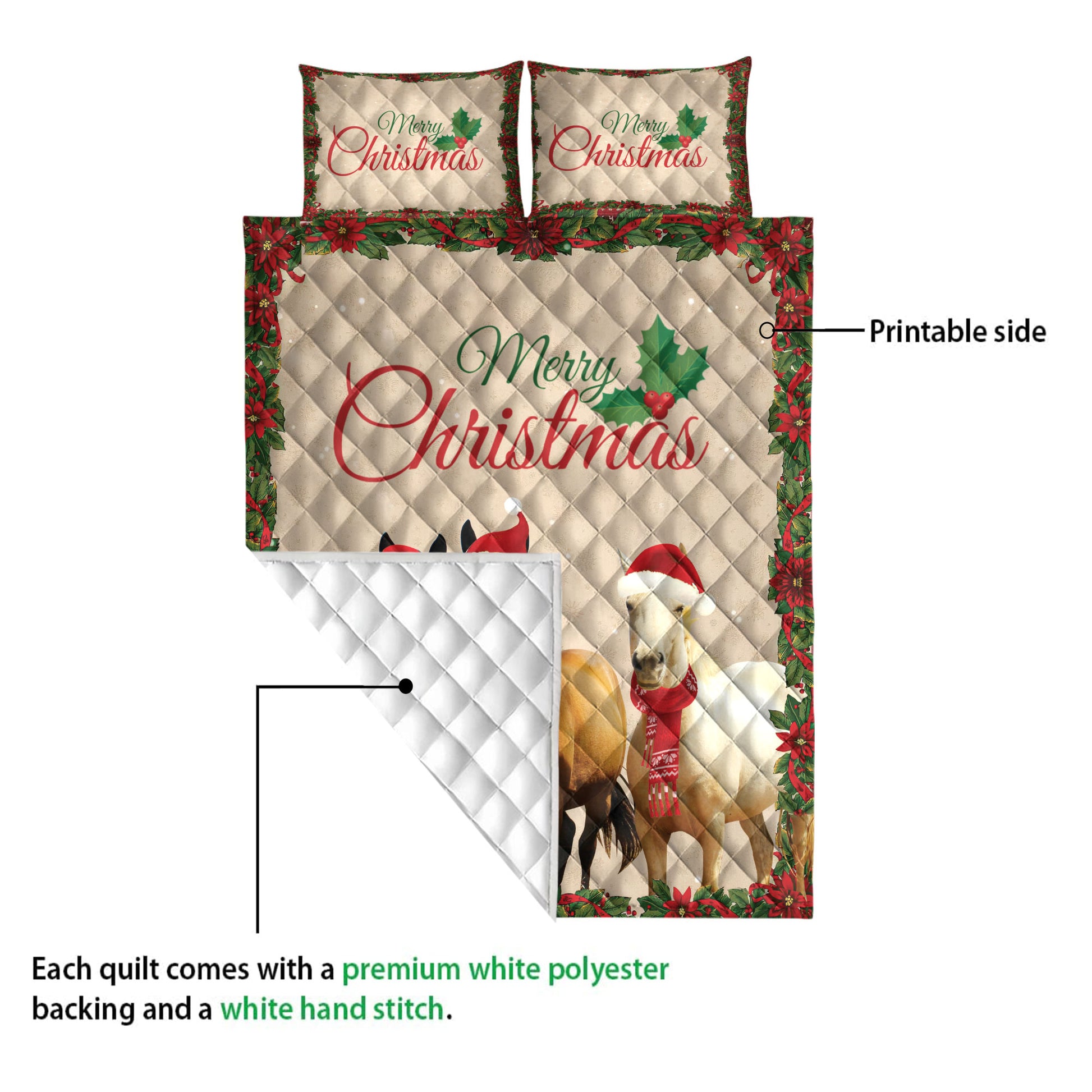 Ohaprints-Quilt-Bed-Set-Pillowcase-Merry-Christmas-Horse-With-Santa-Hat-Gift-For-Horse-Lover-Blanket-Bedspread-Bedding-4024-Queen (80'' x 90'')