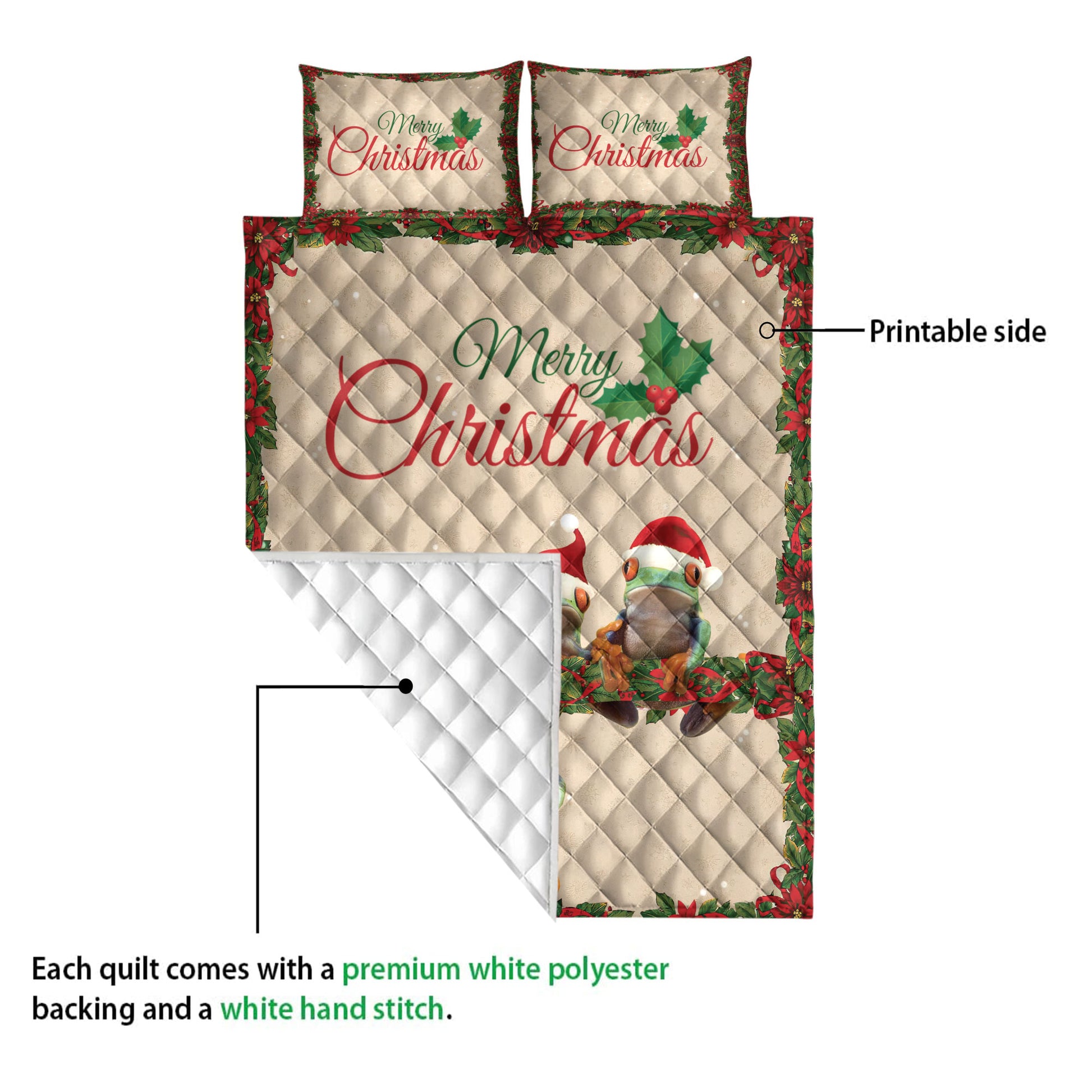 Ohaprints-Quilt-Bed-Set-Pillowcase-Merry-Christmas-Frog-With-Santa-Hat-Unique-Gift-For-Frog-Lover-Blanket-Bedspread-Bedding-4025-Queen (80'' x 90'')