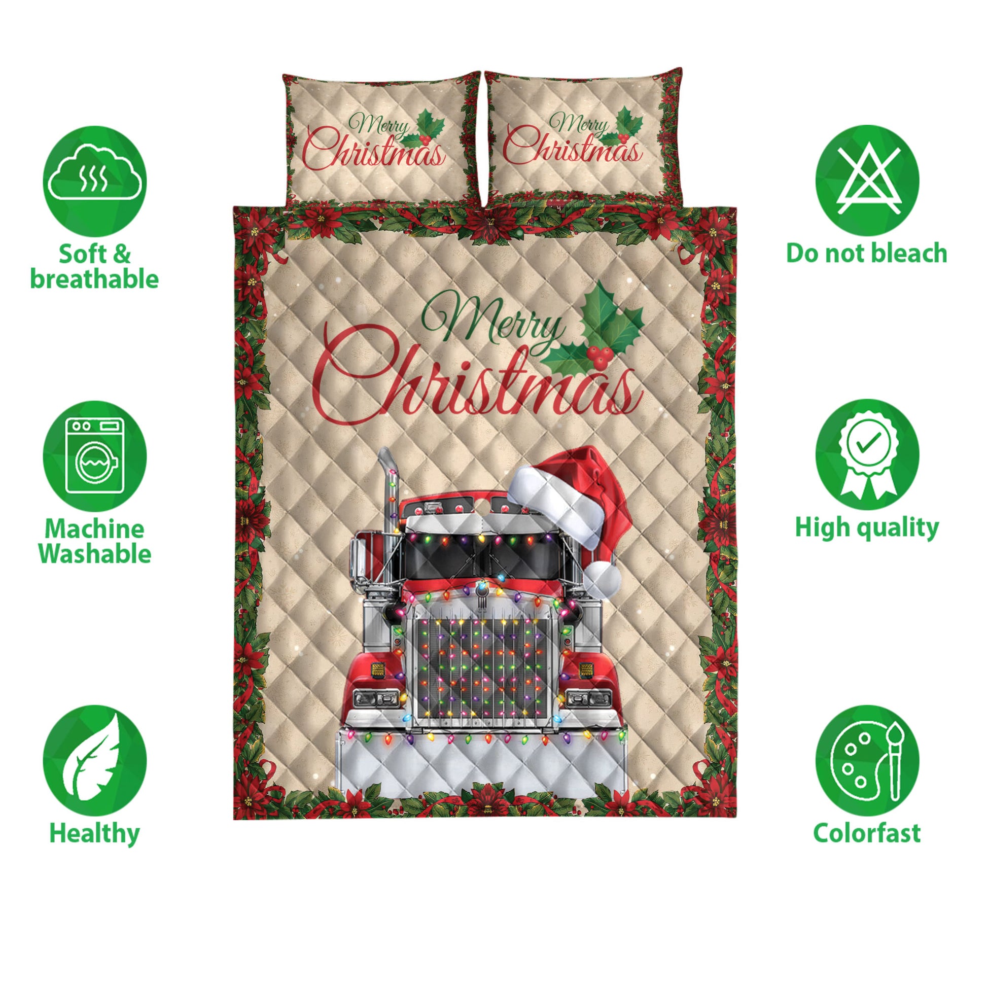 Ohaprints-Quilt-Bed-Set-Pillowcase-Merry-Christmas-Red-Truck-With-Santa-Hat-Unique-Gift-For-Trucker-Blanket-Bedspread-Bedding-4027-Double (70'' x 80'')