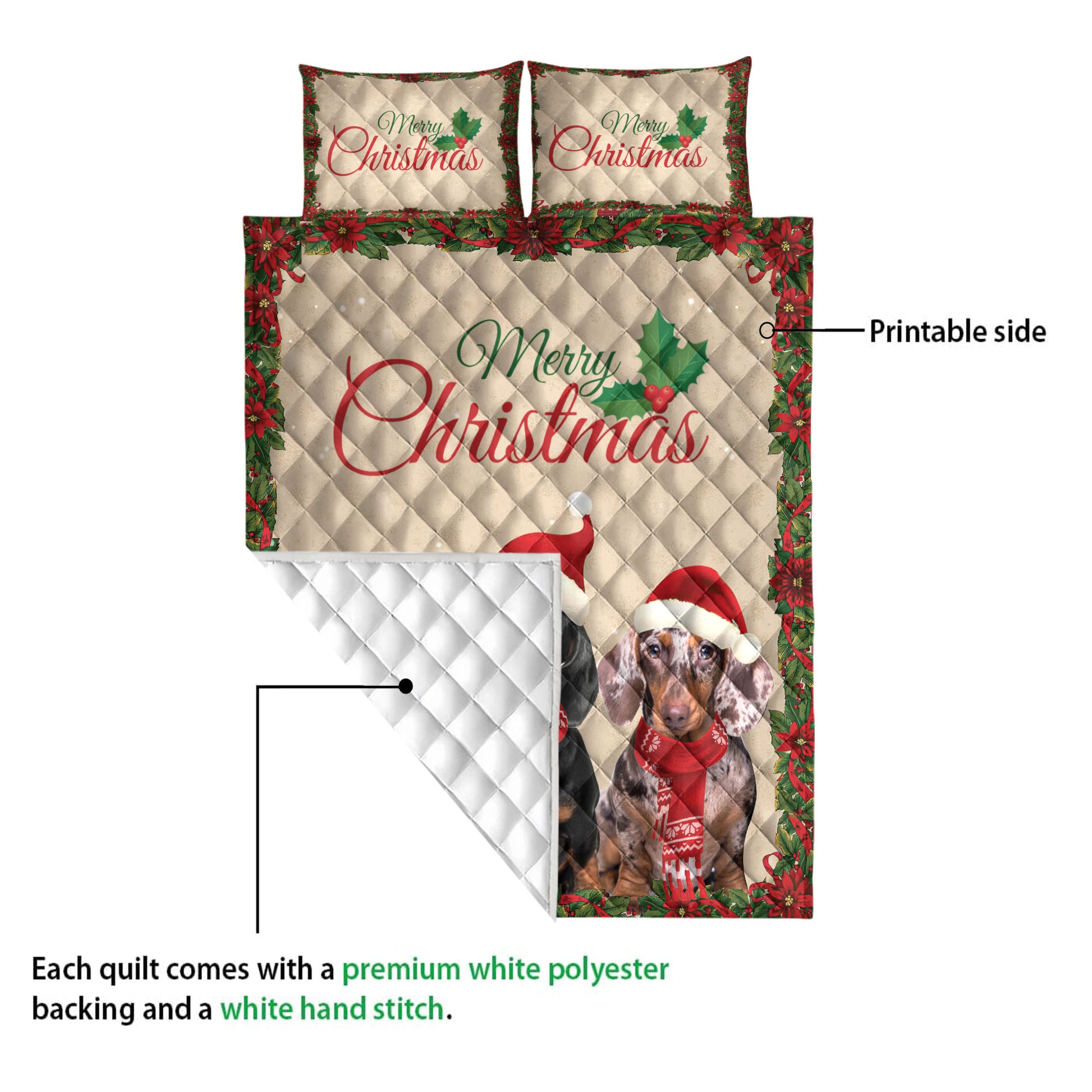 Ohaprints-Quilt-Bed-Set-Pillowcase-Merry-Christmas-Dachshund-With-Santa-Hat-Unique-Gift-For-Dog-Lover-Blanket-Bedspread-Bedding-4029-Queen (80'' x 90'')