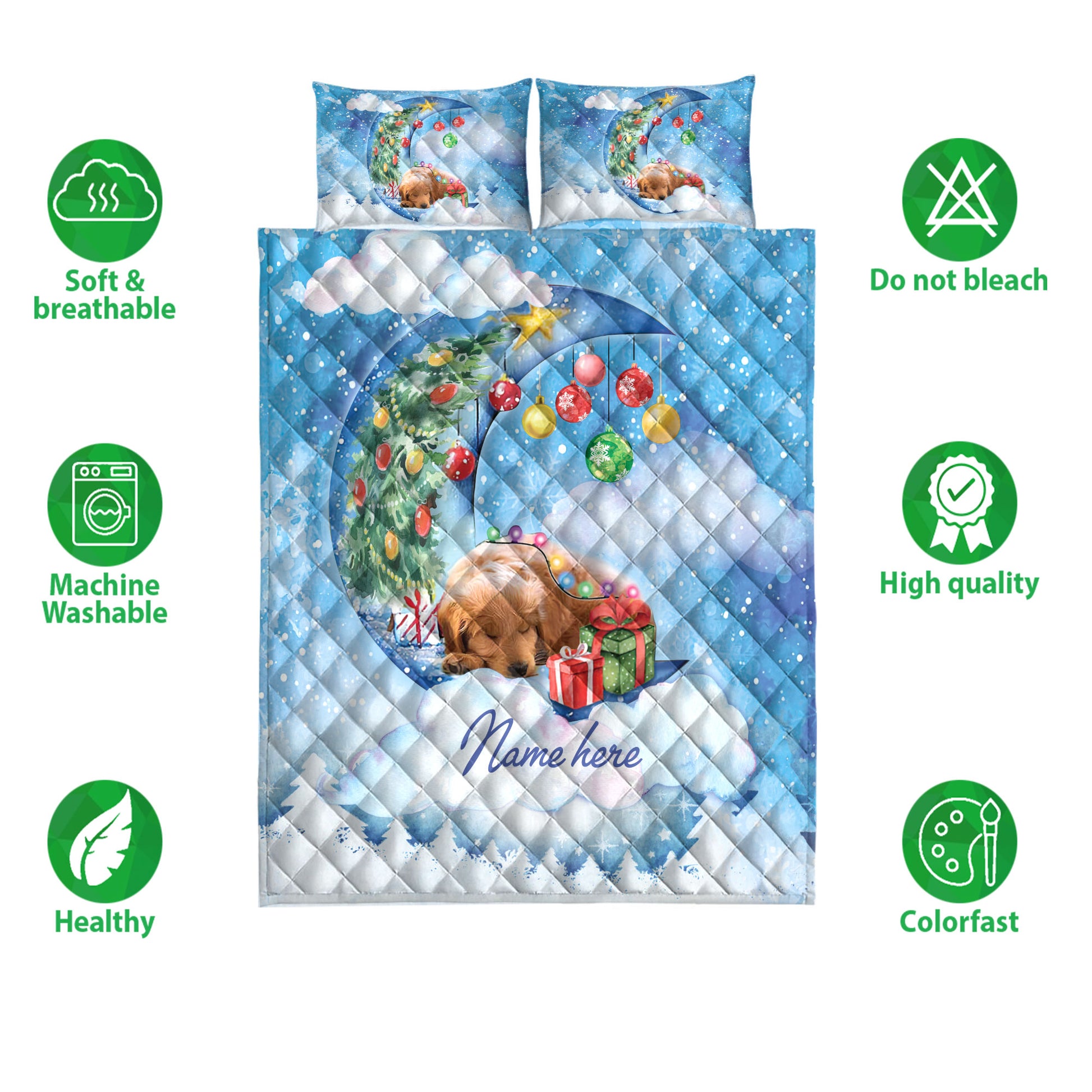 Ohaprints-Quilt-Bed-Set-Pillowcase-Goldendoodle-Sleeping-On-The-Moon-Snowflake-Xmas-Tree-Gift-Dog-Lover-Blanket-Bedspread-Bedding-3946-Double (70'' x 80'')