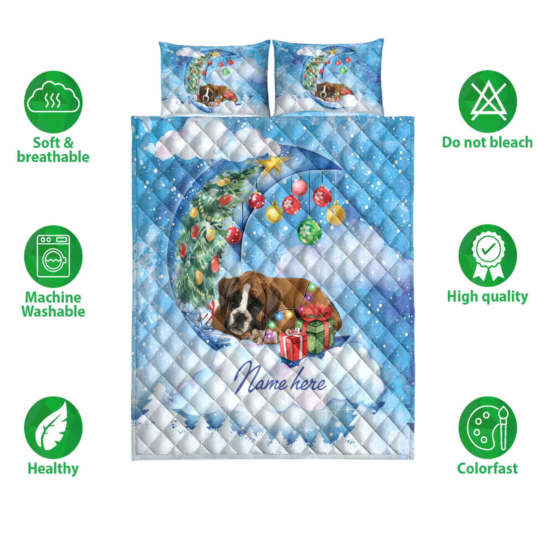 Ohaprints-Quilt-Bed-Set-Pillowcase-Boxer-Sleeping-On-The-Moon-Snowflake-Christmas-Tree-Gift-Dog-Lover-Blanket-Bedspread-Bedding-3948-Double (70'' x 80'')