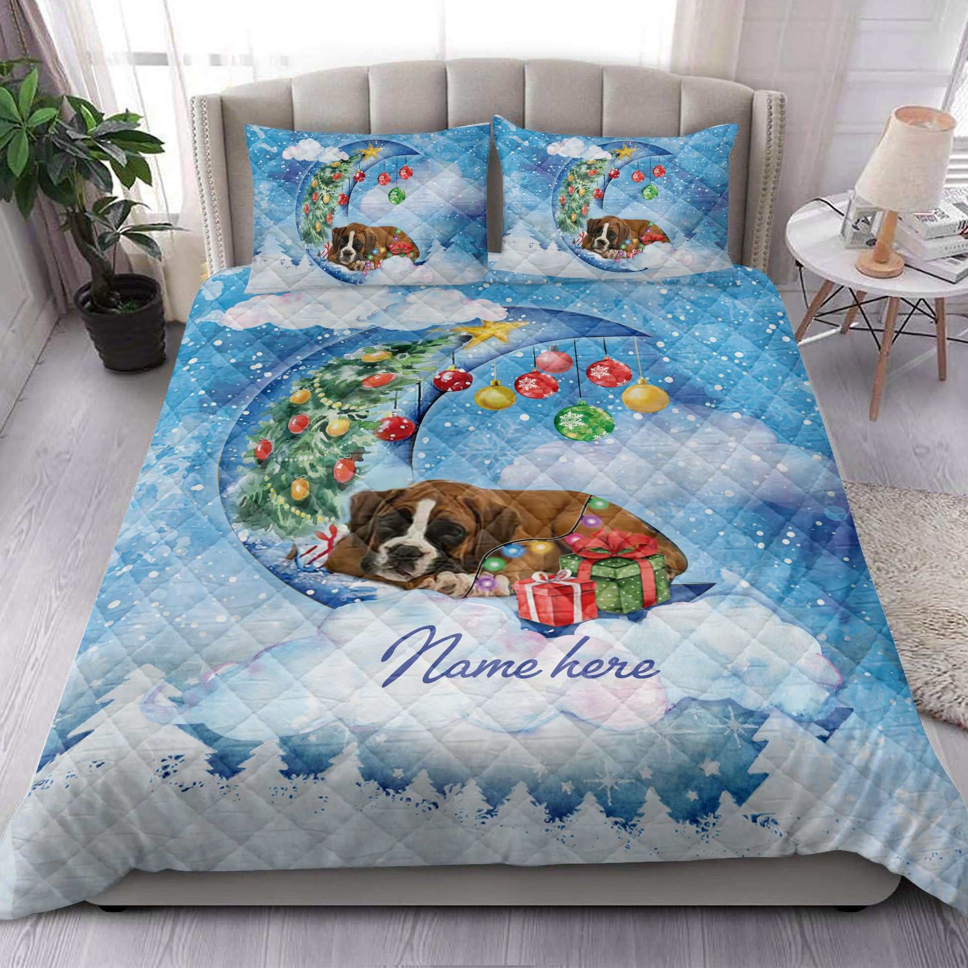 Ohaprints-Quilt-Bed-Set-Pillowcase-Boxer-Sleeping-On-The-Moon-Snowflake-Christmas-Tree-Gift-Dog-Lover-Blanket-Bedspread-Bedding-3948-King (90'' x 100'')