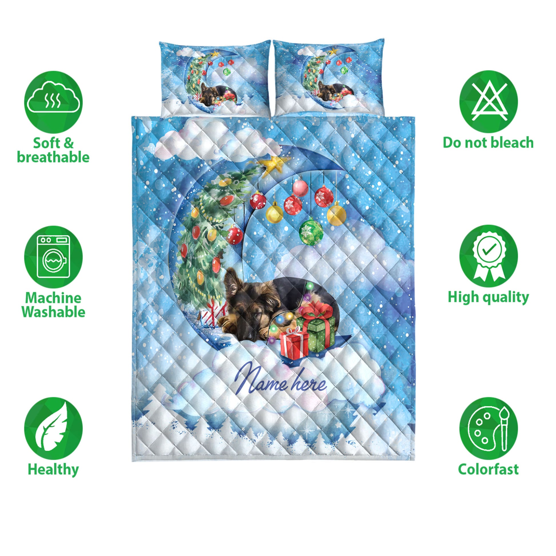 Ohaprints-Quilt-Bed-Set-Pillowcase-German-Shepherd-Sleeping-On-The-Moon-Snowflake-Xmas-Tree-Dog-Lover-Blanket-Bedspread-Bedding-3950-Double (70'' x 80'')