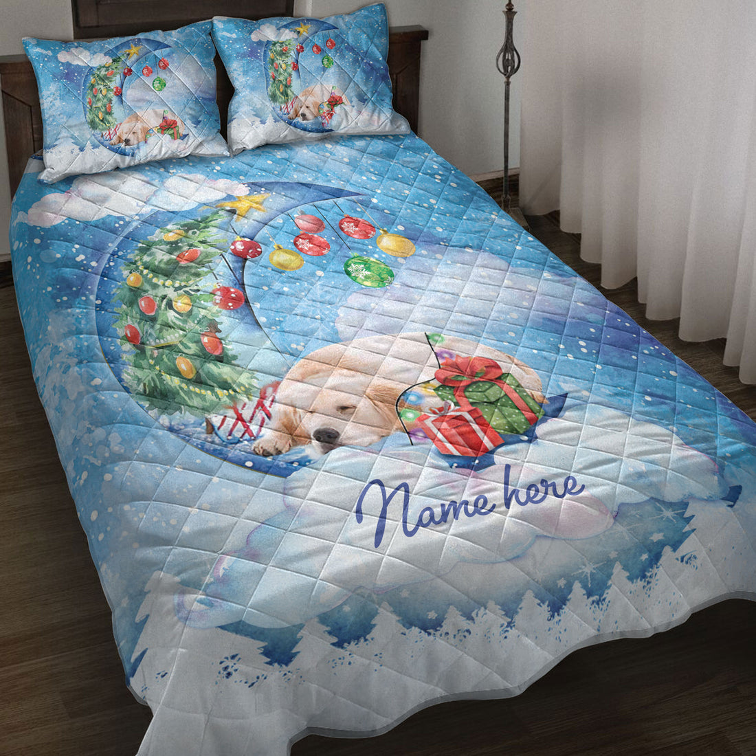 Ohaprints-Quilt-Bed-Set-Pillowcase-Golden-Retriever-Sleeping-On-The-Moon-Christmas-Tree-Gift-Dog-Lover-Blanket-Bedspread-Bedding-3951-Throw (55'' x 60'')