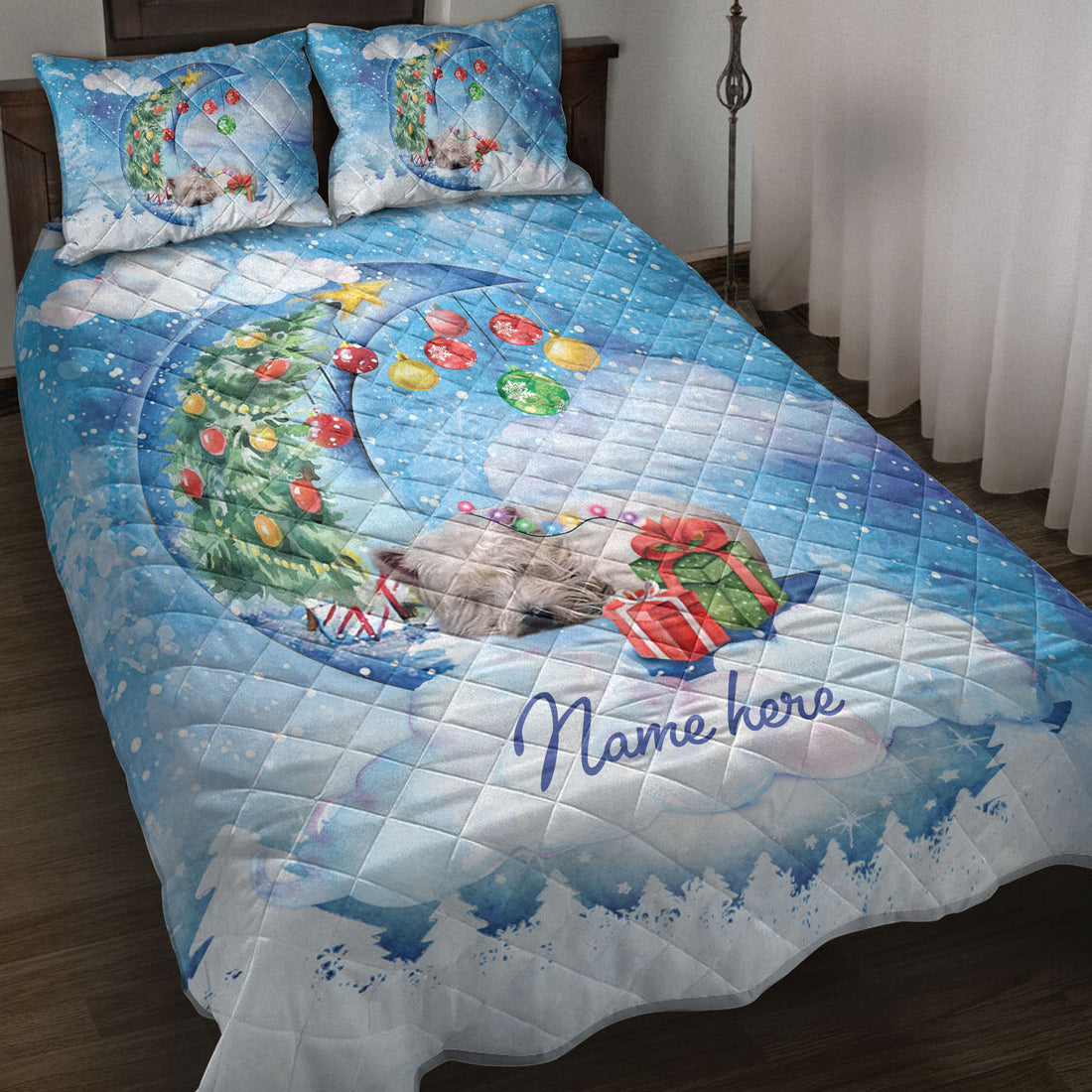 Ohaprints-Quilt-Bed-Set-Pillowcase-West-Highland-Sleeping-On-The-Moon-Christmas-Tree-Gift-Dog-Lover-Blanket-Bedspread-Bedding-3952-Throw (55'' x 60'')