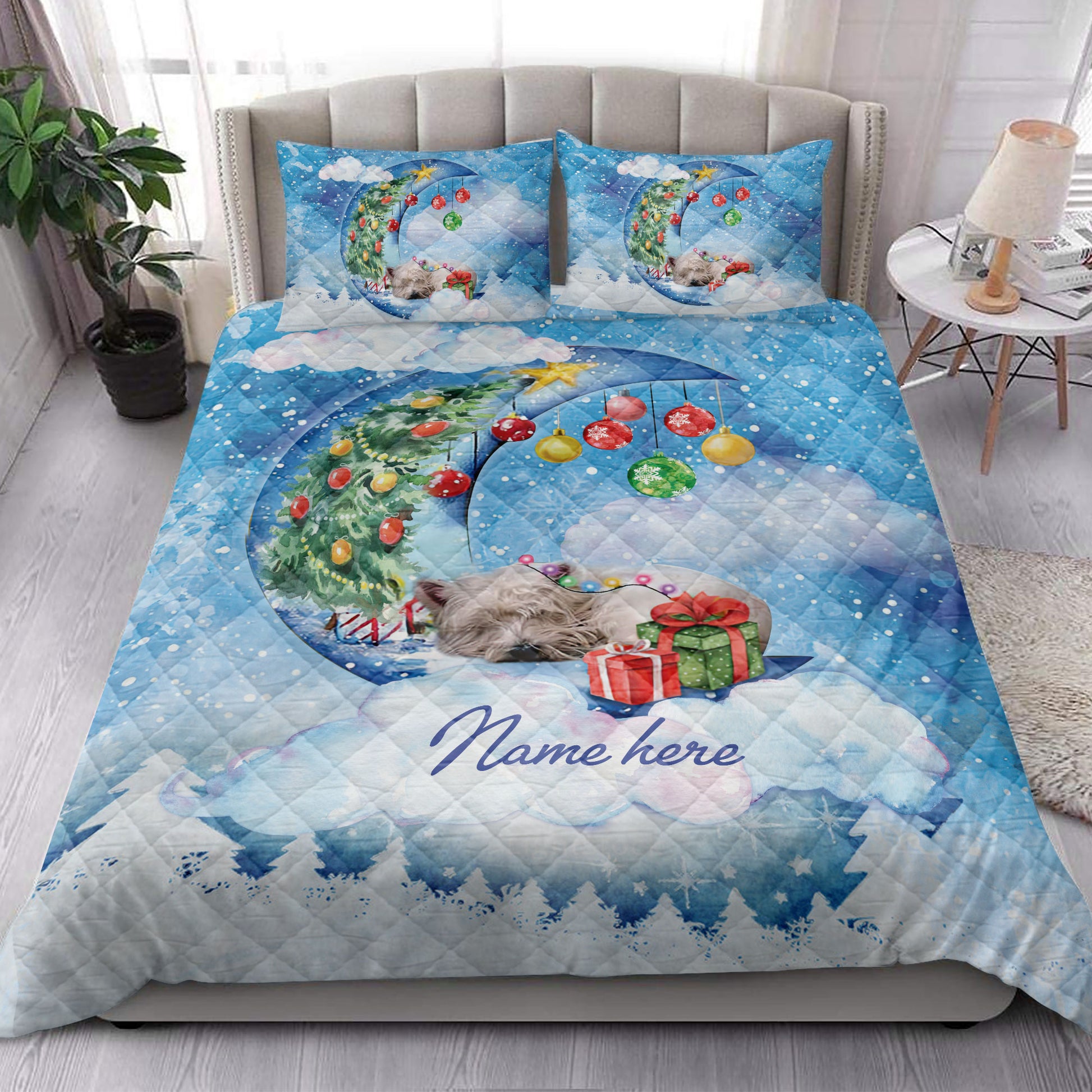 Ohaprints-Quilt-Bed-Set-Pillowcase-West-Highland-Sleeping-On-The-Moon-Christmas-Tree-Gift-Dog-Lover-Blanket-Bedspread-Bedding-3952-King (90'' x 100'')