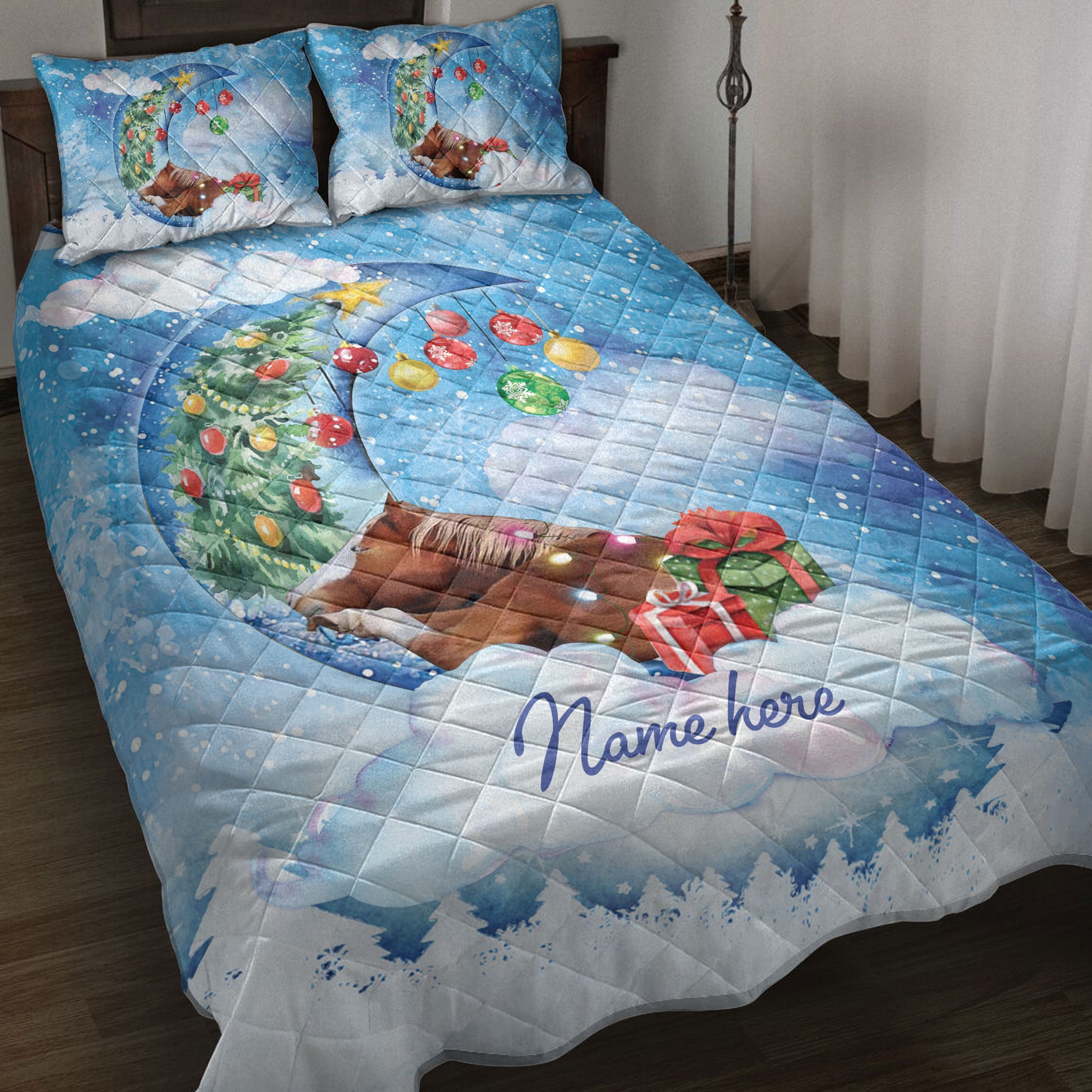 Ohaprints-Quilt-Bed-Set-Pillowcase-Horse-Sleeping-On-The-Moon-Snowflake-Christmas-Tree-Gift-Dog-Lover-Blanket-Bedspread-Bedding-3954-Throw (55'' x 60'')