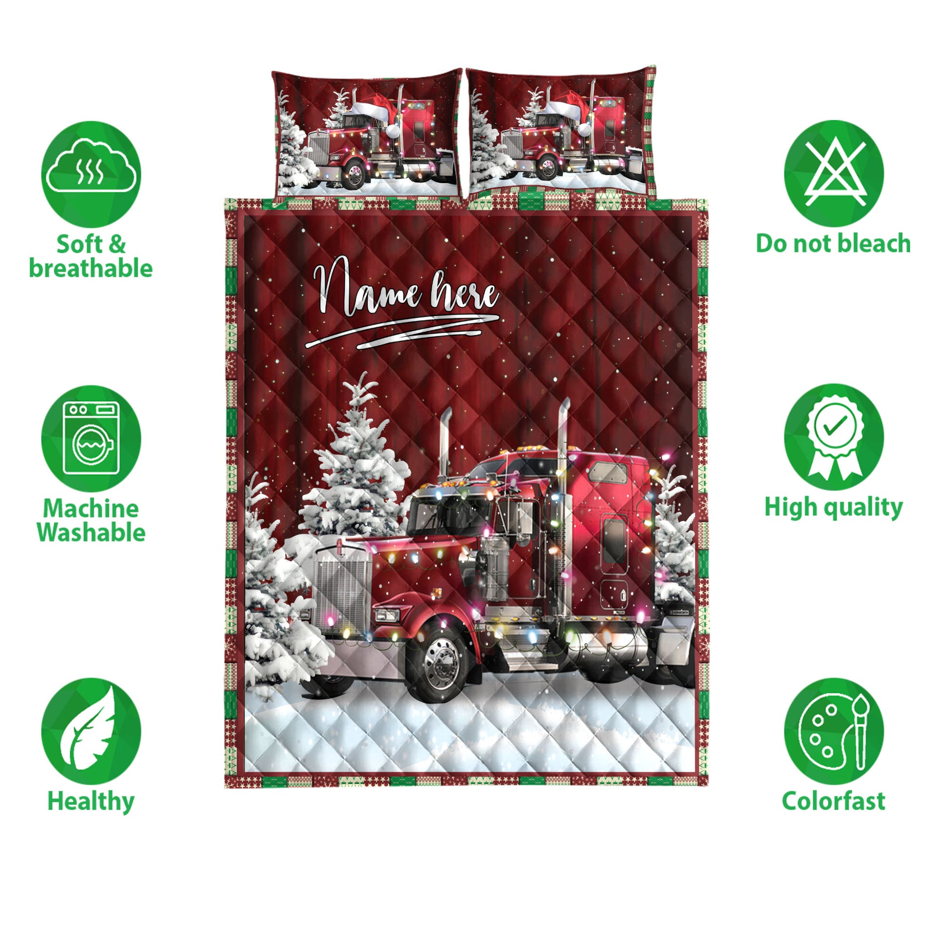 Ohaprints-Quilt-Bed-Set-Pillowcase-Red-Trucker-With-String-Lights-Christmas-Tree-Snowdrift-Blanket-Bedspread-Bedding-4032-Double (70'' x 80'')