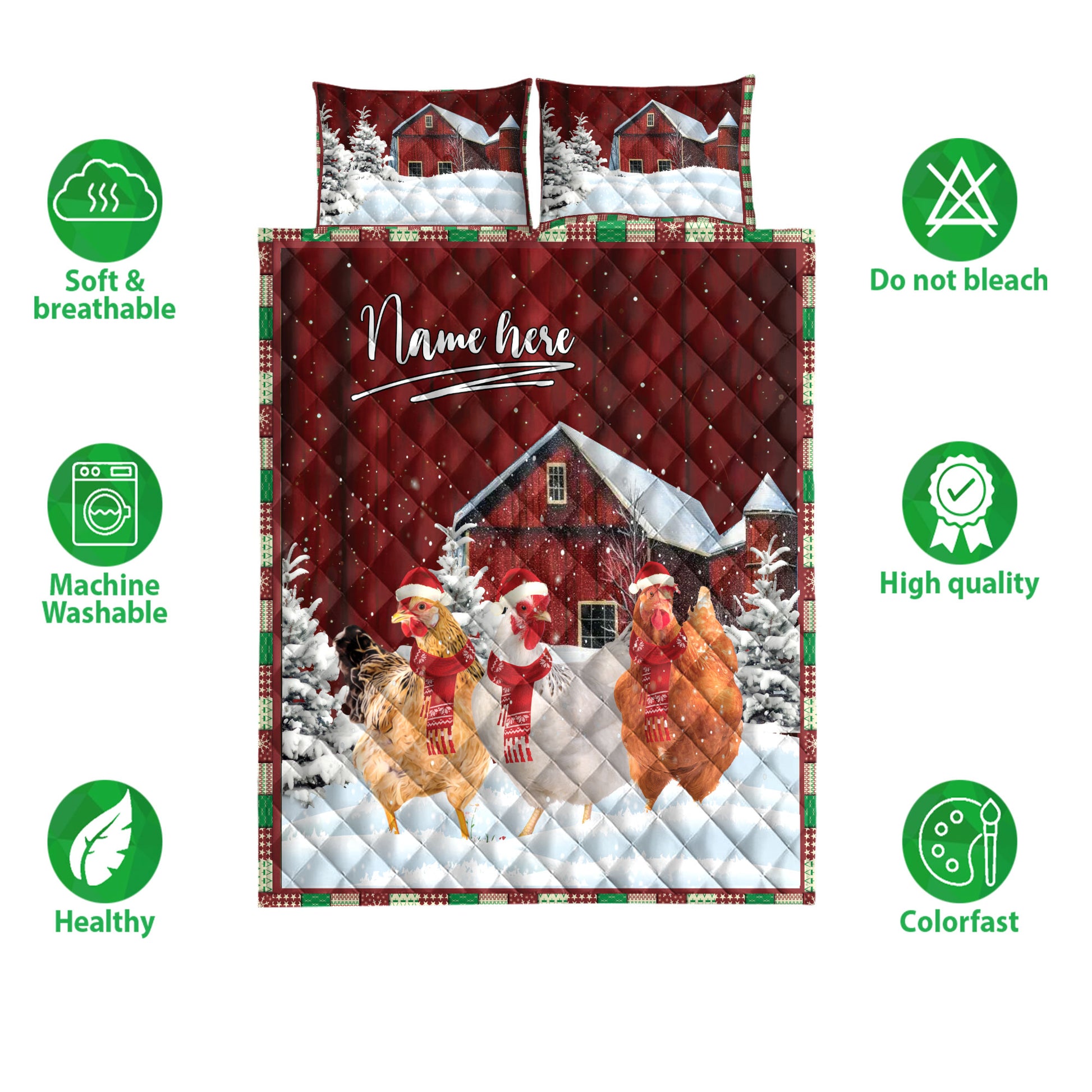 Ohaprints-Quilt-Bed-Set-Pillowcase-Chicken-Rooster-With-String-Lights-Christmas-Tree-Snowdrift-Blanket-Bedspread-Bedding-4033-Double (70'' x 80'')