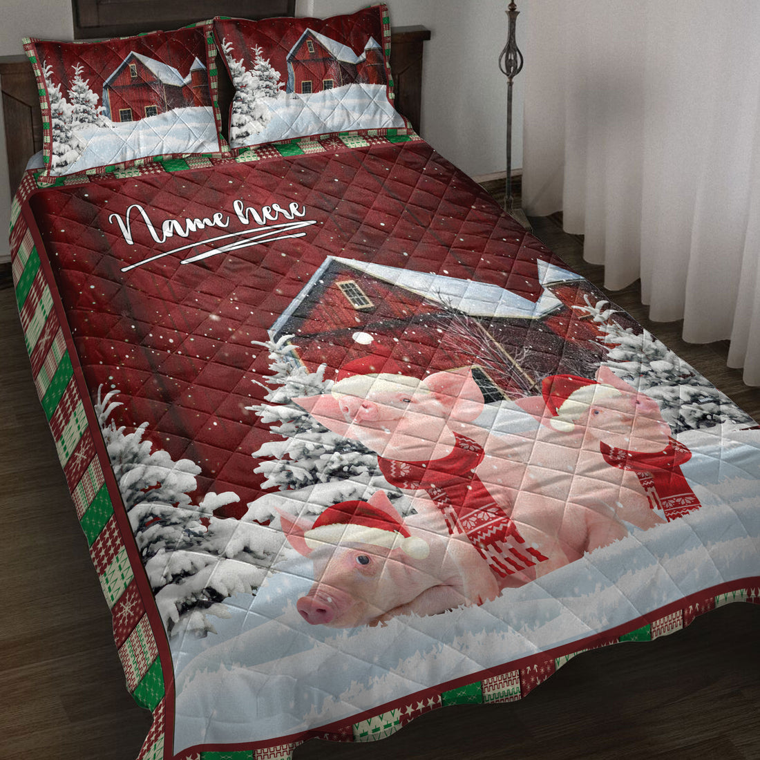 Ohaprints-Quilt-Bed-Set-Pillowcase-Pig-With-String-Lights-Christmas-Tree-Snowdrift-Blanket-Bedspread-Bedding-4034-Throw (55'' x 60'')