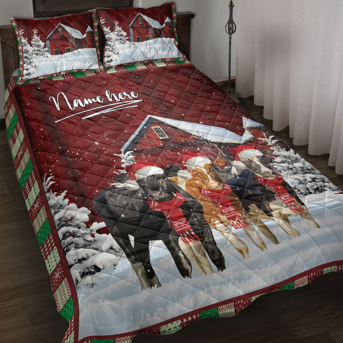 Ohaprints-Quilt-Bed-Set-Pillowcase-Cow-With-String-Lights-Christmas-Tree-Snowdrift-Blanket-Bedspread-Bedding-4035-Throw (55'' x 60'')