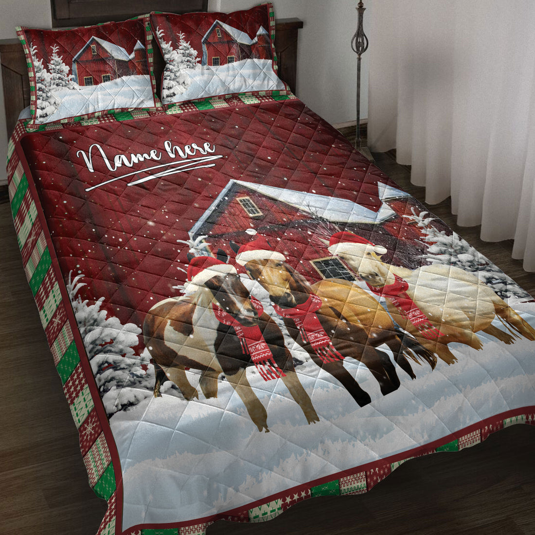 Ohaprints-Quilt-Bed-Set-Pillowcase-Horse-With-String-Lights-Christmas-Tree-Snowdrift-Blanket-Bedspread-Bedding-4036-Throw (55'' x 60'')