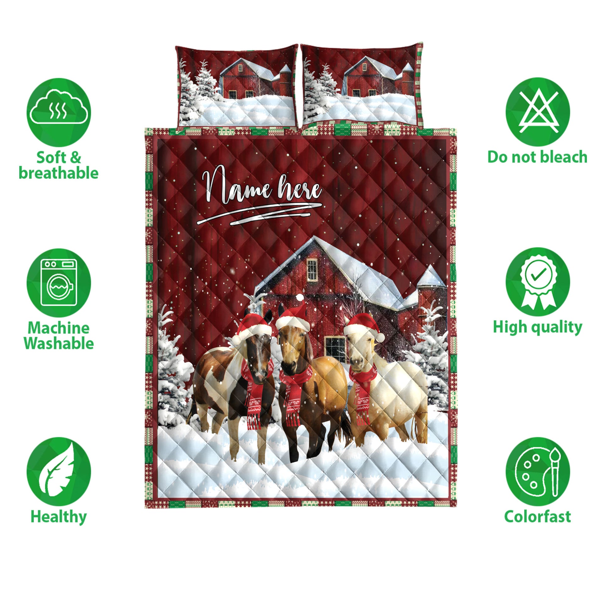 Ohaprints-Quilt-Bed-Set-Pillowcase-Horse-With-String-Lights-Christmas-Tree-Snowdrift-Blanket-Bedspread-Bedding-4036-Double (70'' x 80'')