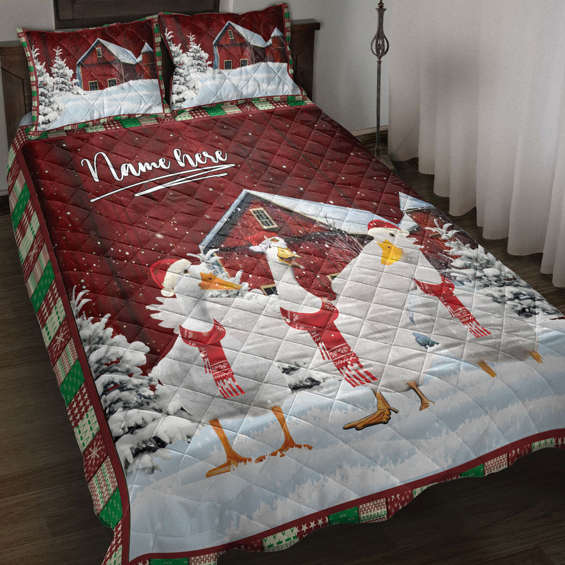 Ohaprints-Quilt-Bed-Set-Pillowcase-Duck-With-String-Lights-Christmas-Tree-Snowdrift-Blanket-Bedspread-Bedding-4037-Throw (55'' x 60'')