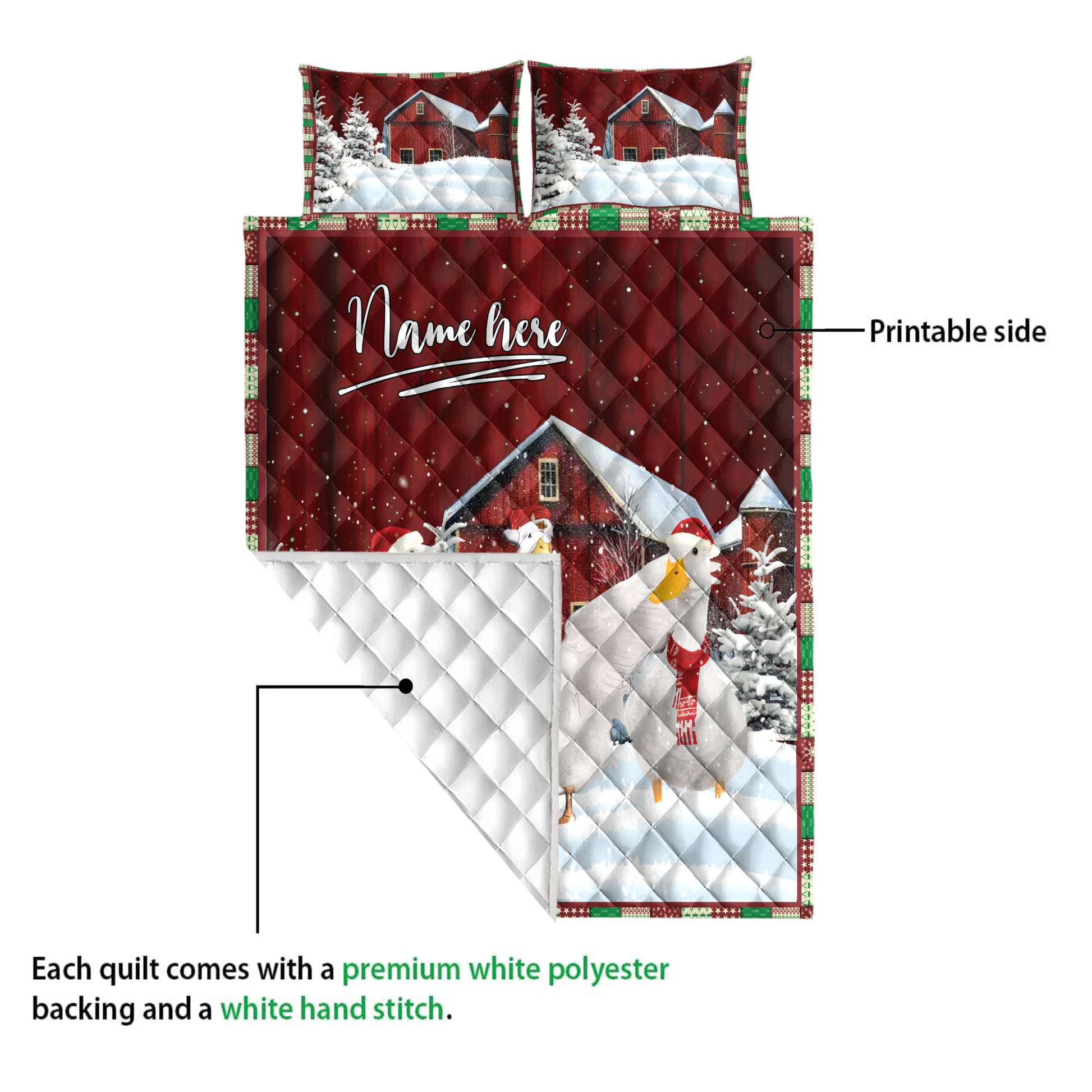 Ohaprints-Quilt-Bed-Set-Pillowcase-Duck-With-String-Lights-Christmas-Tree-Snowdrift-Blanket-Bedspread-Bedding-4037-Queen (80'' x 90'')