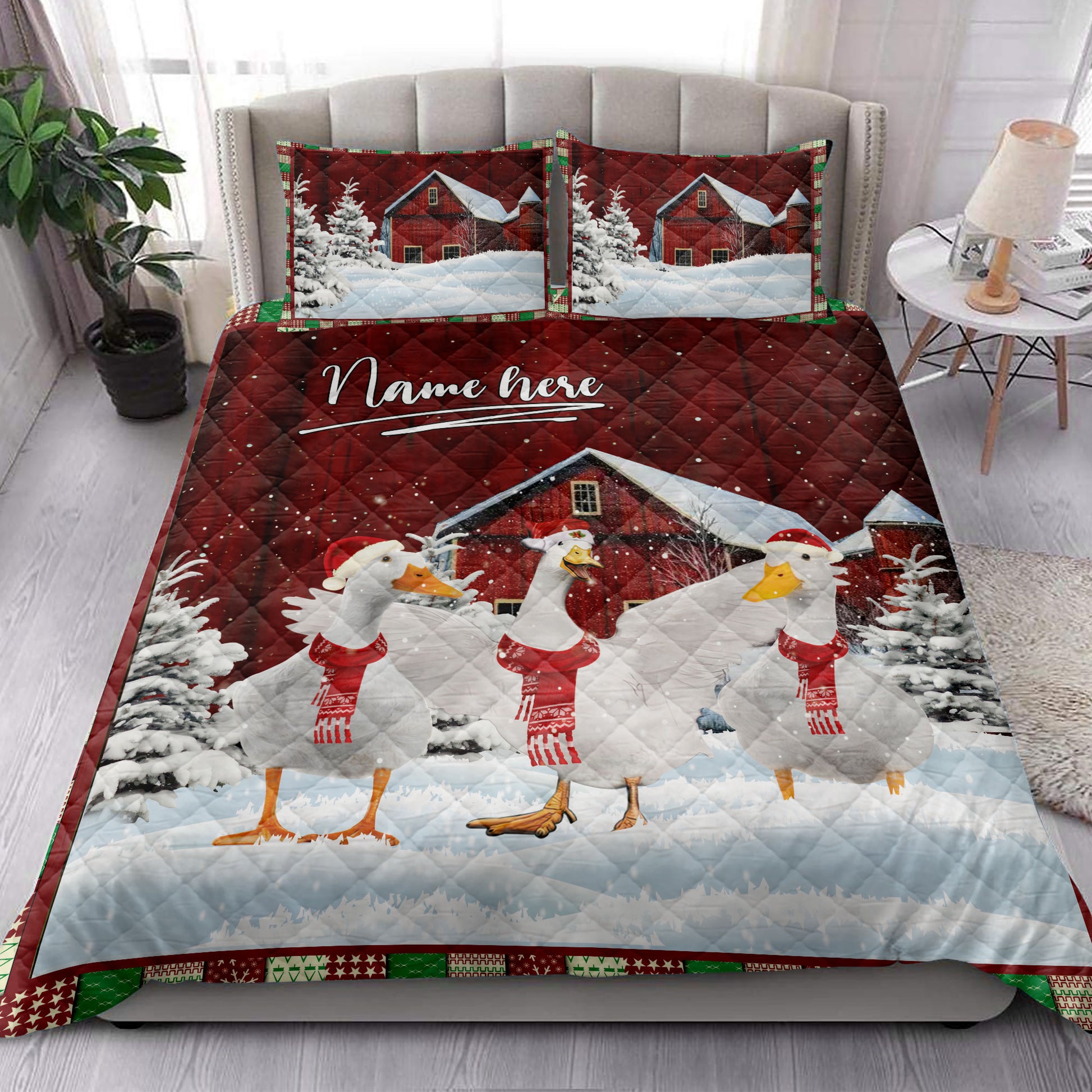 Ohaprints-Quilt-Bed-Set-Pillowcase-Duck-With-String-Lights-Christmas-Tree-Snowdrift-Blanket-Bedspread-Bedding-4037-King (90'' x 100'')