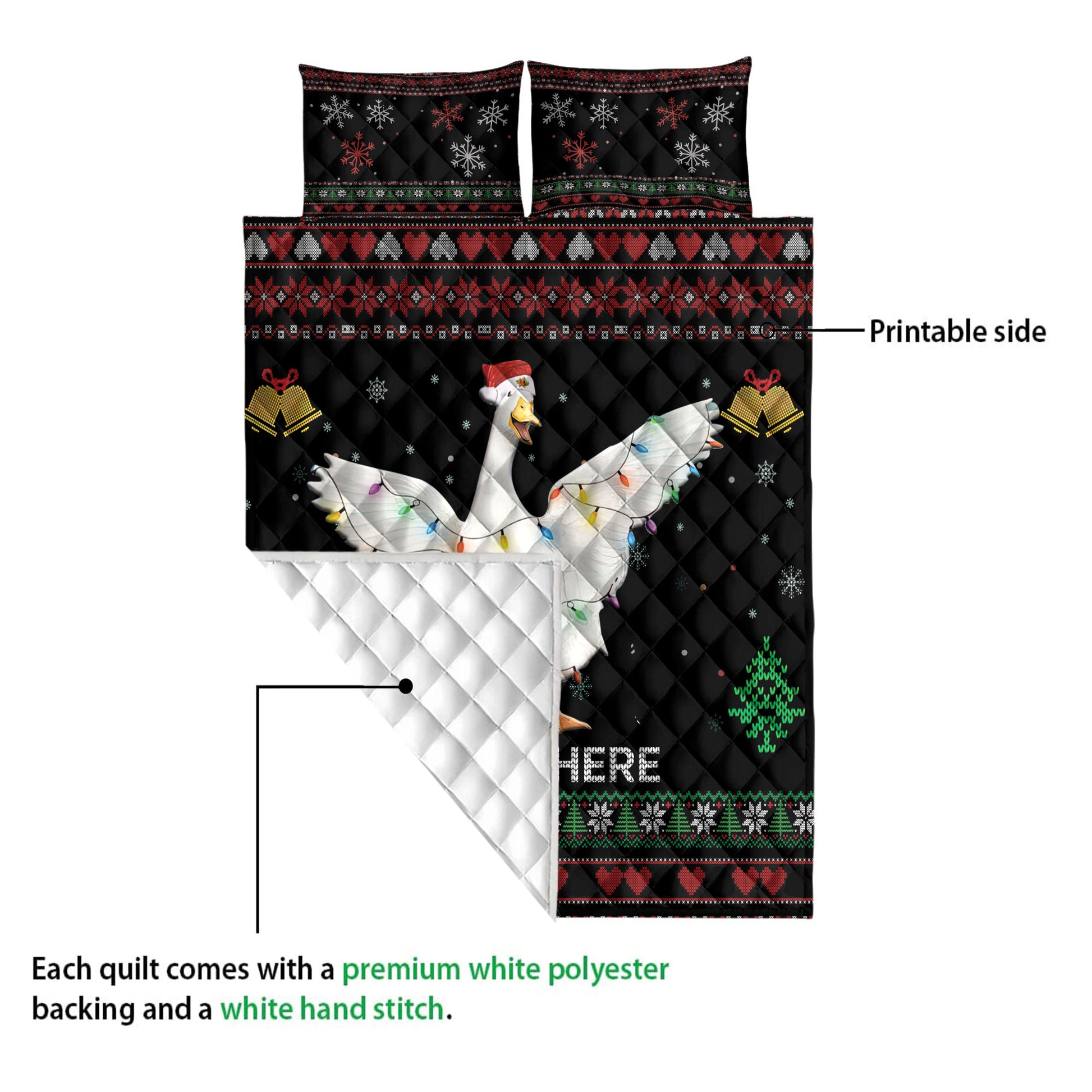 Ohaprints-Quilt-Bed-Set-Pillowcase-Duck-Christmas-Hat-String-Lights-Custom-Personalized-Name-Blanket-Bedspread-Bedding-4042-Queen (80'' x 90'')