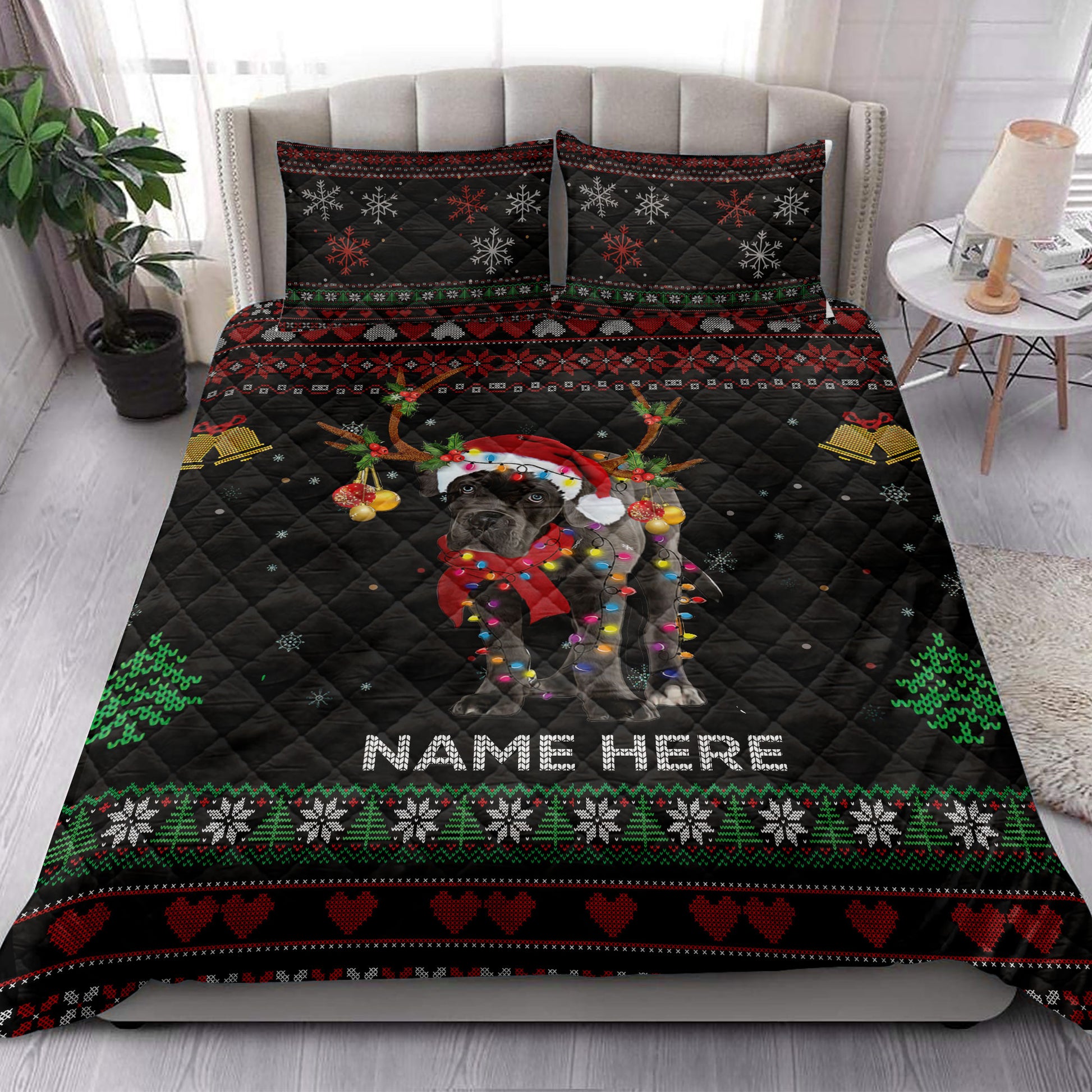 Ohaprints-Quilt-Bed-Set-Pillowcase-Cane-Corso-Christmas-Hat-String-Light-Custom-Personalized-Name-Blanket-Bedspread-Bedding-4044-King (90'' x 100'')