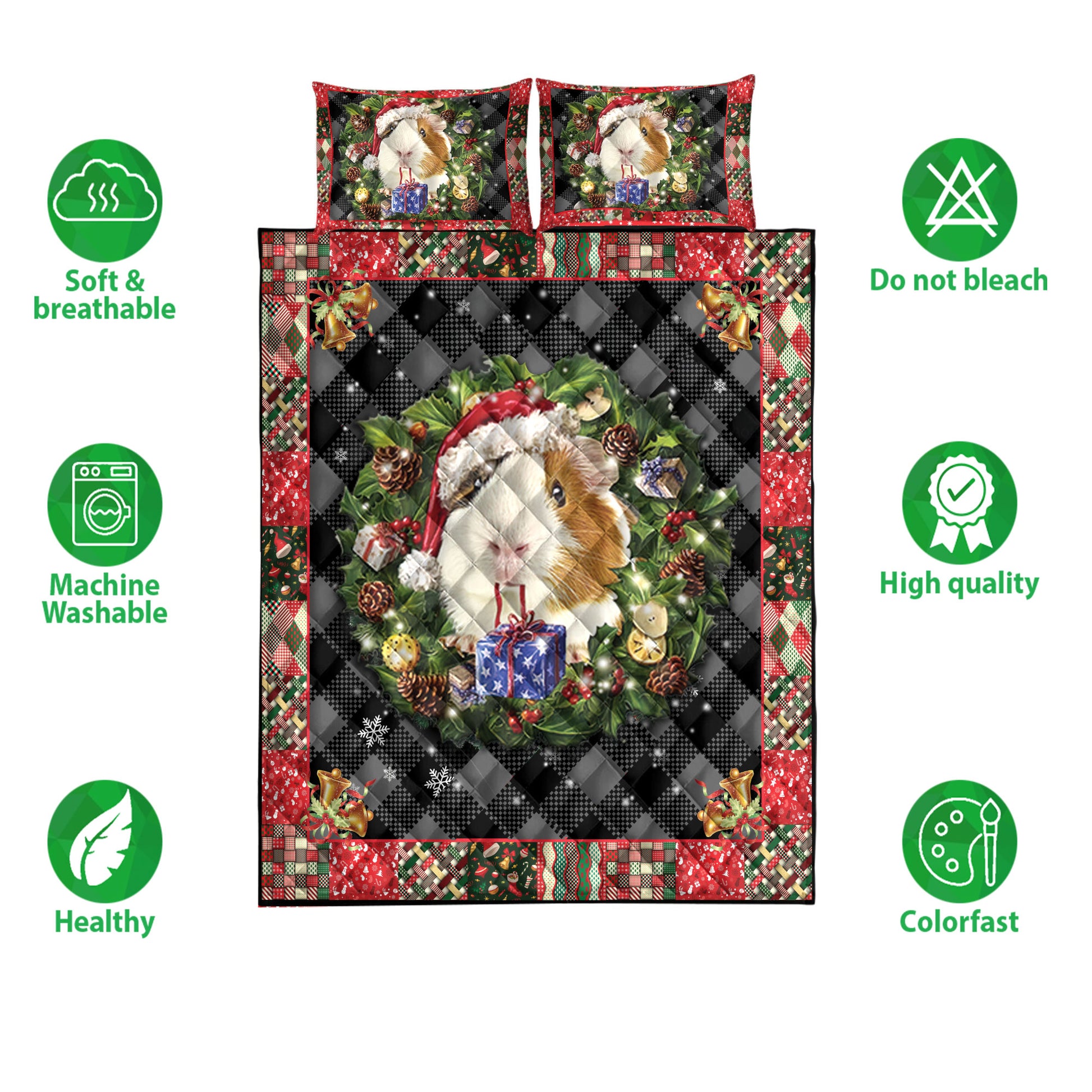 Ohaprints-Quilt-Bed-Set-Pillowcase-Guinea-Pig-Wearing-Christmas-Hat-String-Lights-Unique-Gift-Blanket-Bedspread-Bedding-4055-Double (70'' x 80'')