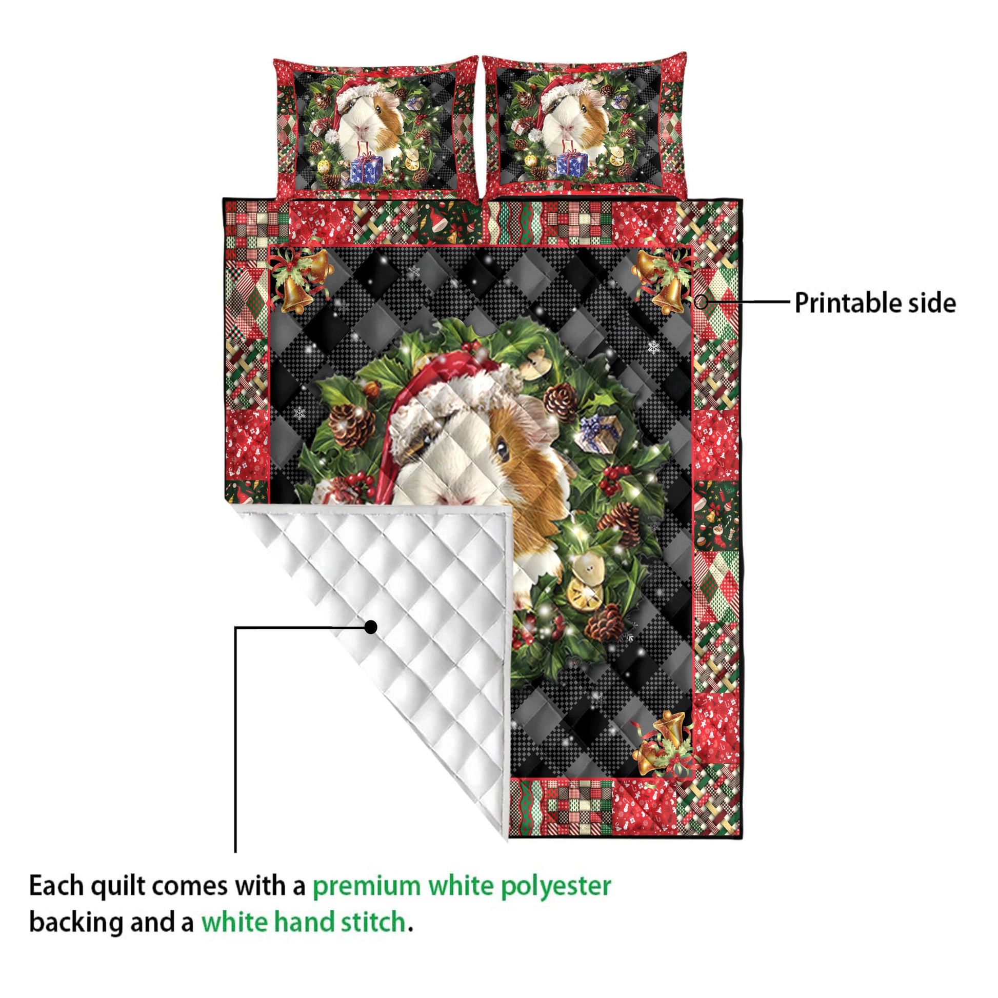 Ohaprints-Quilt-Bed-Set-Pillowcase-Guinea-Pig-Wearing-Christmas-Hat-String-Lights-Unique-Gift-Blanket-Bedspread-Bedding-4055-Queen (80'' x 90'')