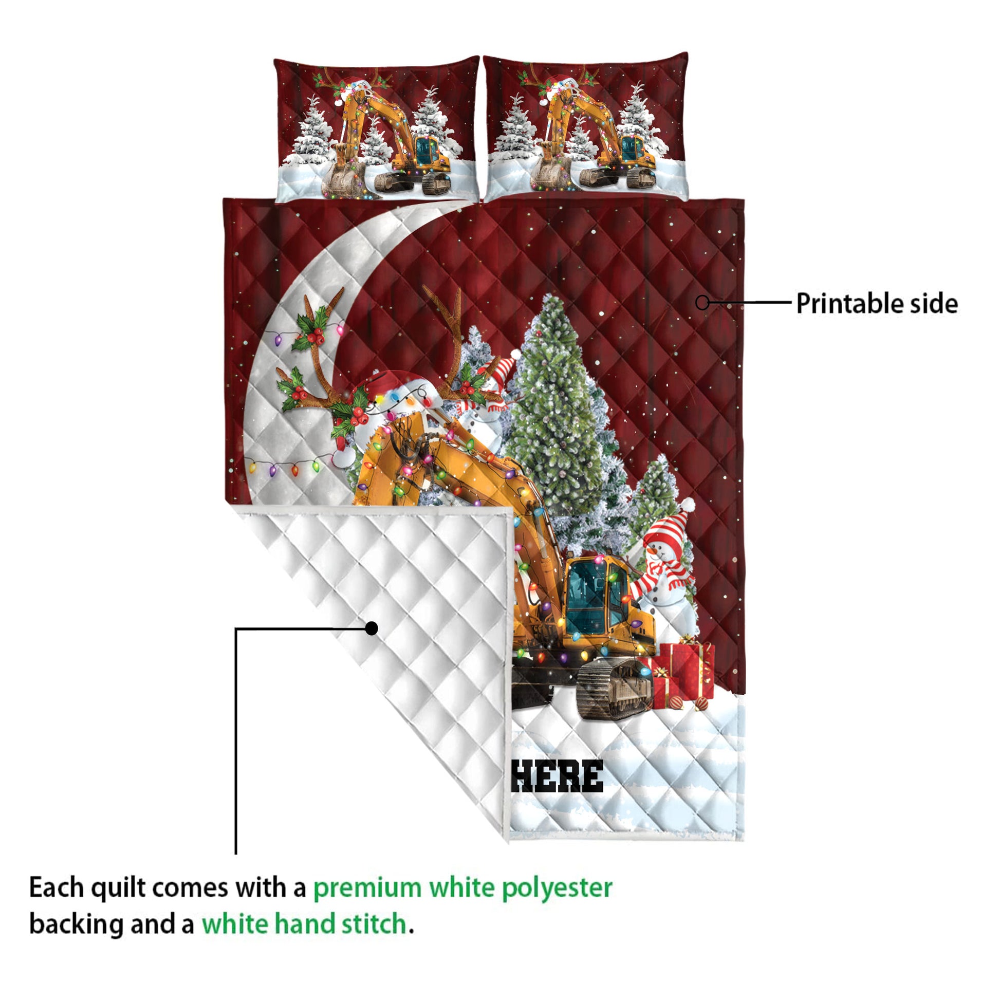 Ohaprints-Quilt-Bed-Set-Pillowcase-Excavator-Christmas-Hat-With-String-Lights-Custom-Personalized-Name-Blanket-Bedspread-Bedding-4057-Queen (80'' x 90'')