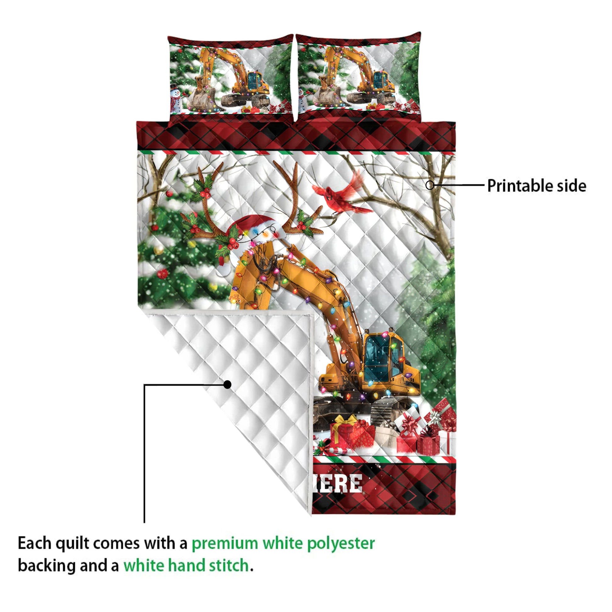 Ohaprints-Quilt-Bed-Set-Pillowcase-Excavator-With-Christmas-String-Light-Custom-Personalized-Name-Blanket-Bedspread-Bedding-4067-Queen (80'' x 90'')