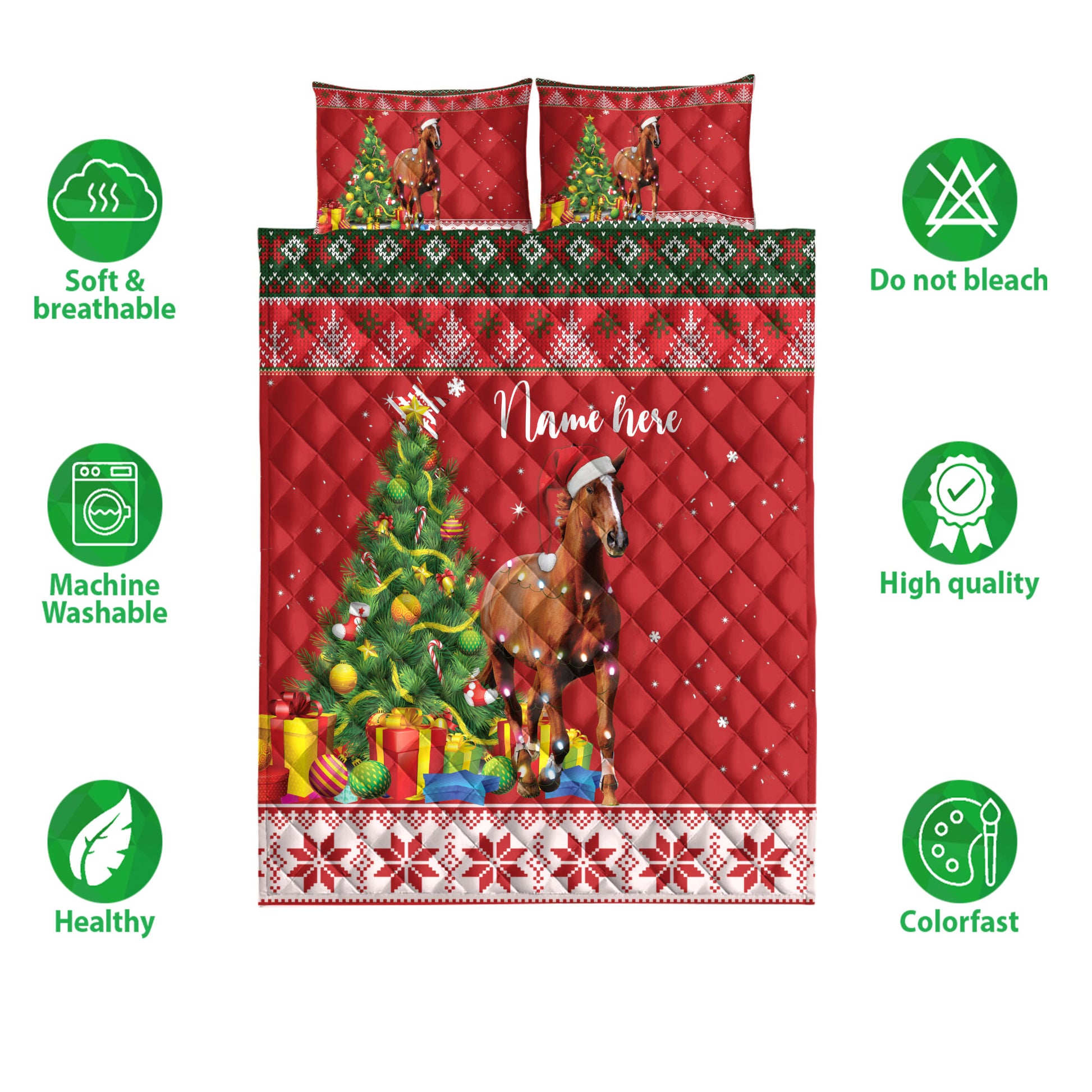 Ohaprints-Quilt-Bed-Set-Pillowcase-Horse-Christmas-Tree-String-Light-Custom-Personalized-Name-Blanket-Bedspread-Bedding-4074-Double (70'' x 80'')