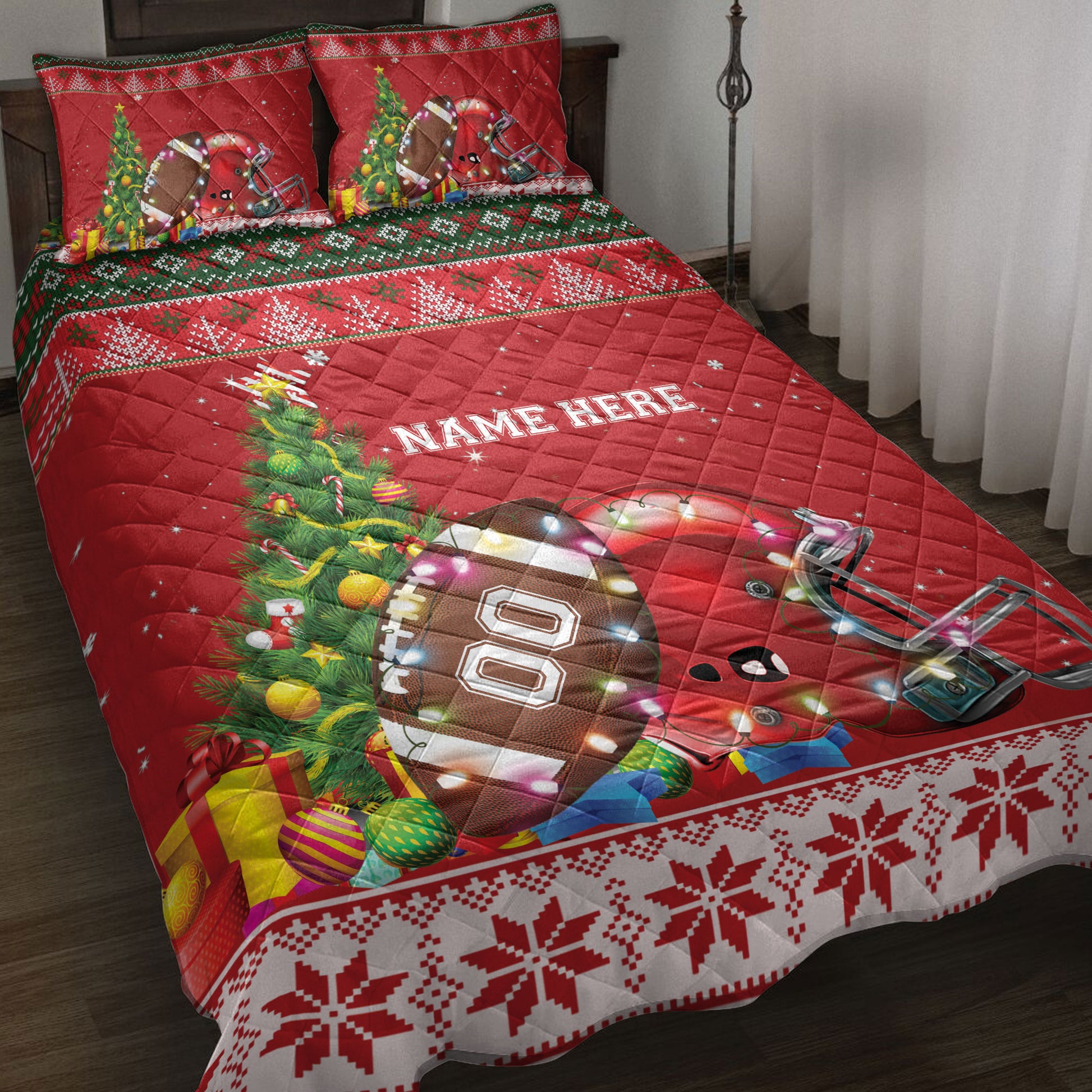 Ohaprints-Quilt-Bed-Set-Pillowcase-Football-Christmas-Tree-String-Light-Custom-Personalized-Name-Number-Blanket-Bedspread-Bedding-4078-Throw (55'' x 60'')