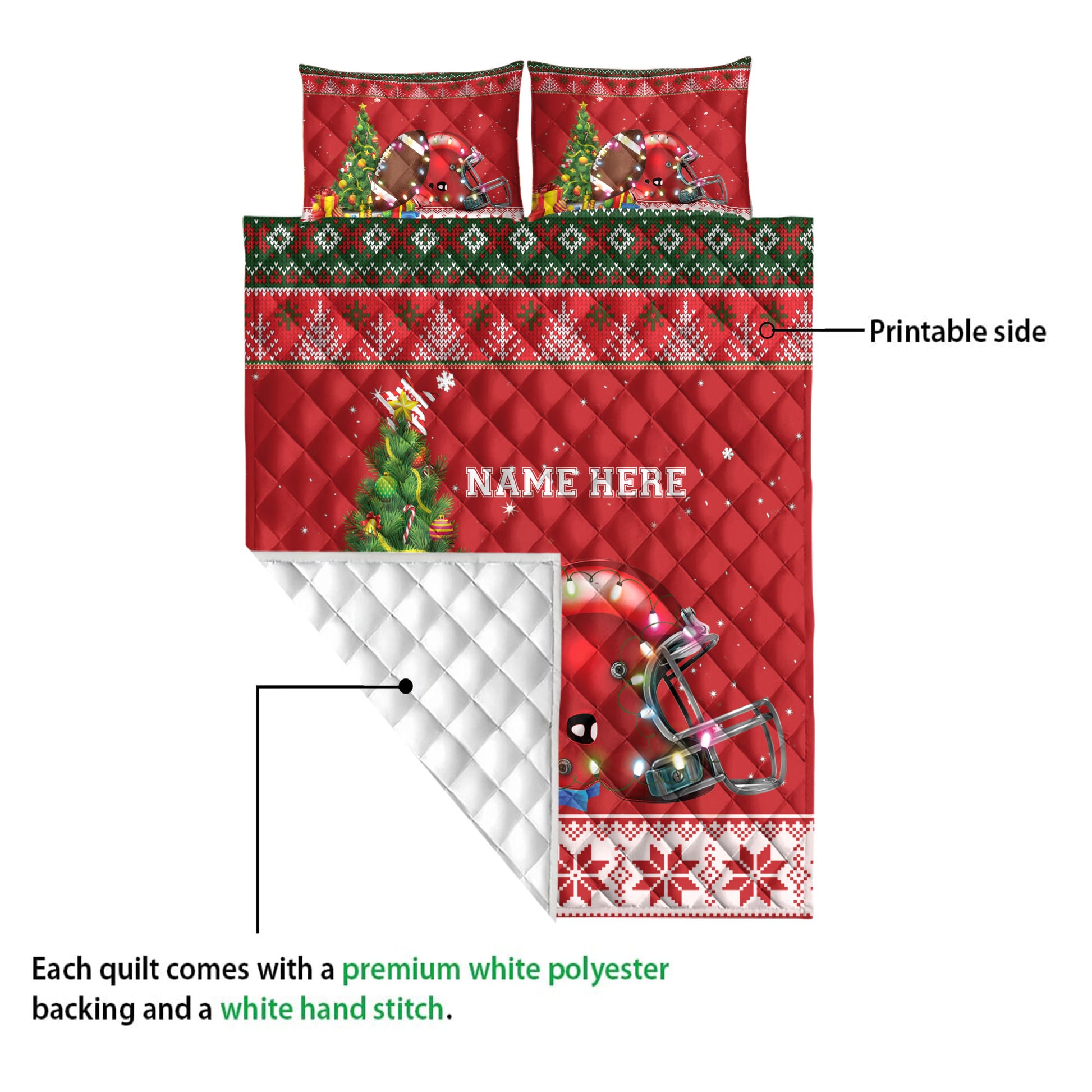 Ohaprints-Quilt-Bed-Set-Pillowcase-Football-Christmas-Tree-String-Light-Custom-Personalized-Name-Number-Blanket-Bedspread-Bedding-4078-Queen (80'' x 90'')