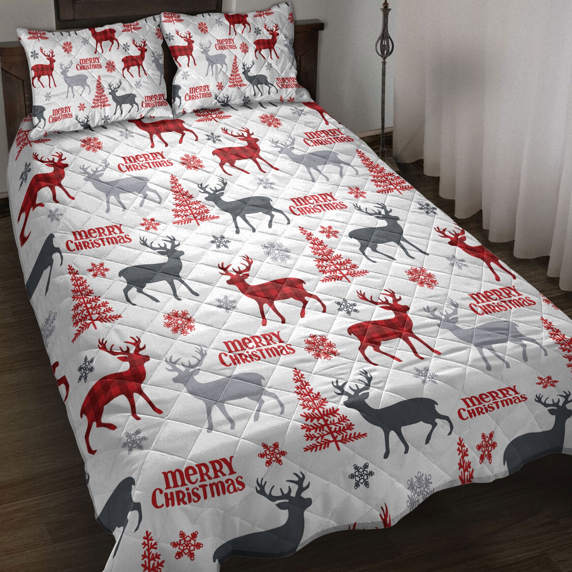 Ohaprints-Quilt-Bed-Set-Pillowcase-Deer-With-Christmas-Tree-Snowflakes-Deer-Hunter-Unique-Gift-Blanket-Bedspread-Bedding-4080-Throw (55'' x 60'')