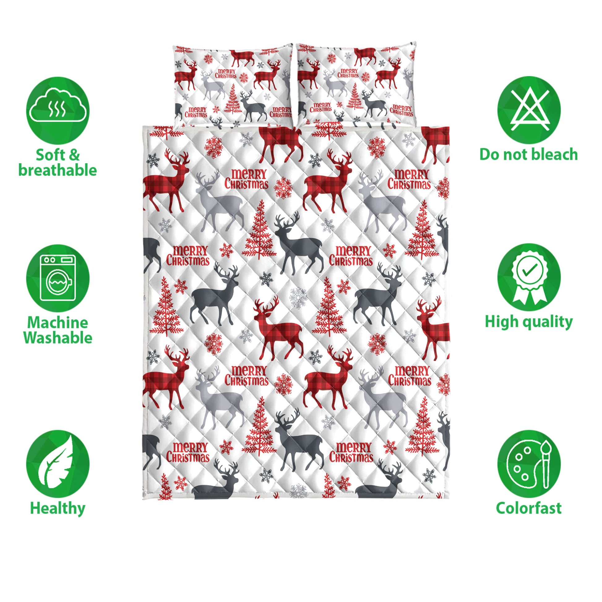 Ohaprints-Quilt-Bed-Set-Pillowcase-Deer-With-Christmas-Tree-Snowflakes-Deer-Hunter-Unique-Gift-Blanket-Bedspread-Bedding-4080-Double (70'' x 80'')