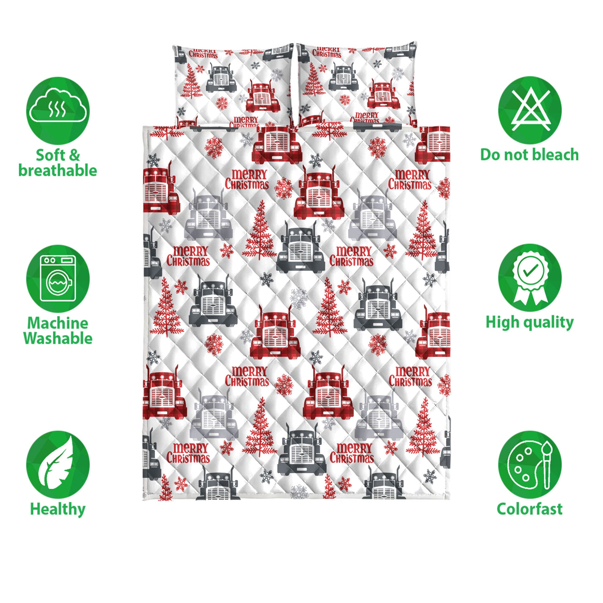 Ohaprints-Quilt-Bed-Set-Pillowcase-Red-Truck-Christmas-Tree-Snowflakes-Love-Trucker-Truck-Driver-Blanket-Bedspread-Bedding-4081-Double (70'' x 80'')