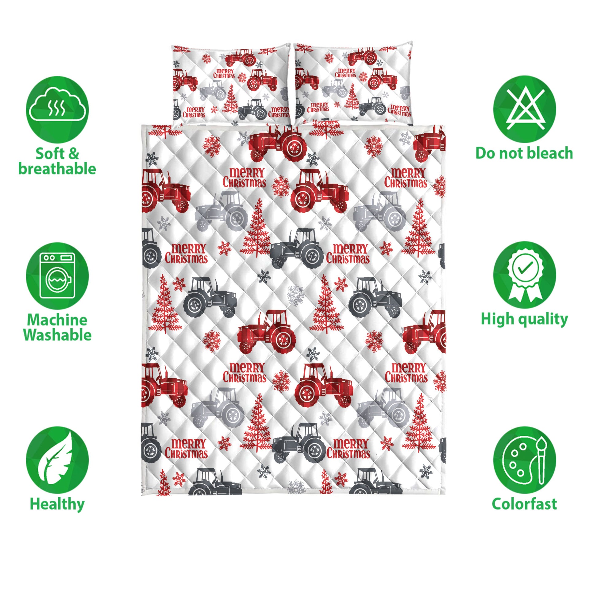 Ohaprints-Quilt-Bed-Set-Pillowcase-Red-Tractor-Farm-Country-Life-With-Christmas-Tree-Gift-For-Farmer-Blanket-Bedspread-Bedding-4082-Double (70'' x 80'')