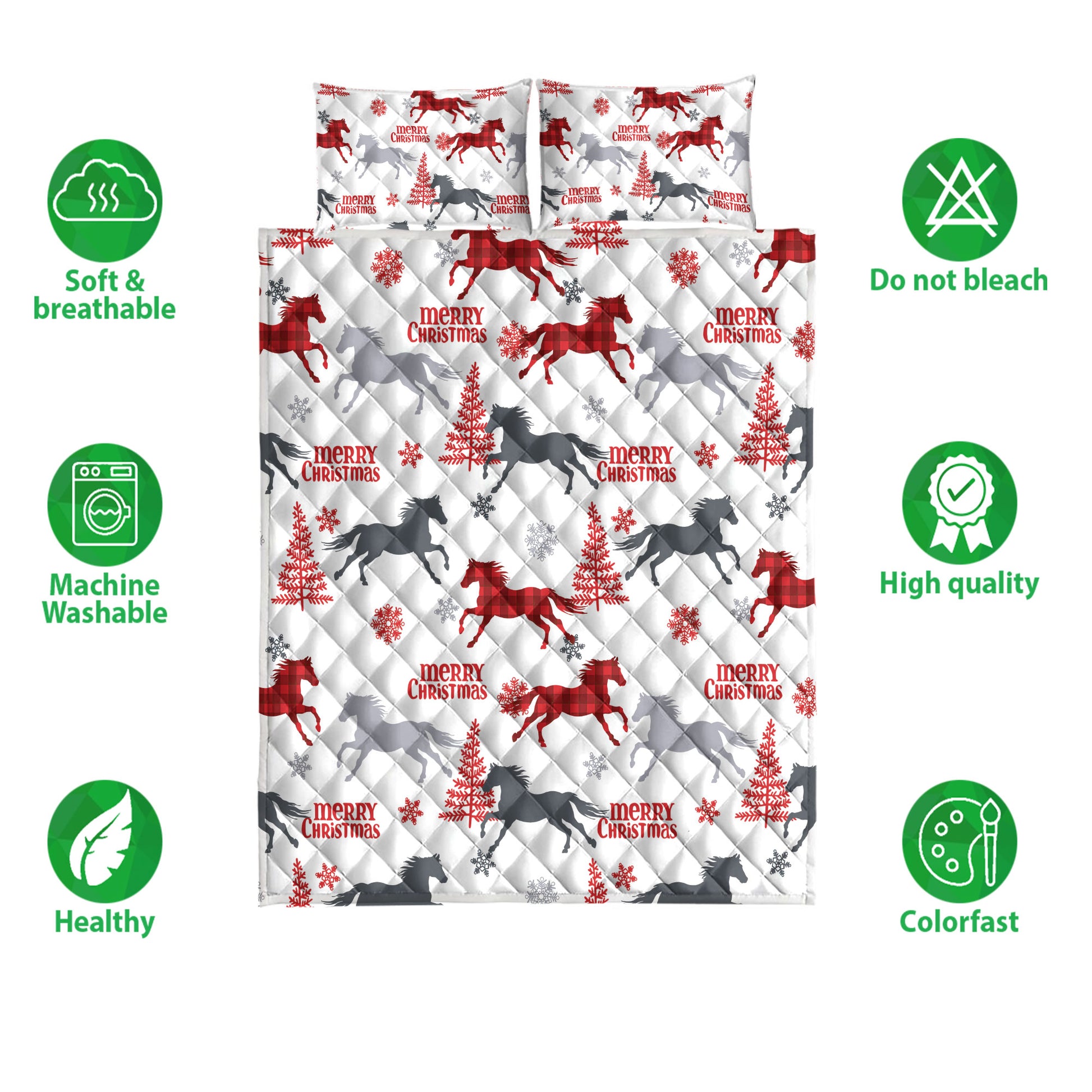 Ohaprints-Quilt-Bed-Set-Pillowcase-Horse-With-Christmas-Tree-Snowflake-Gift-For-Horse-Lovers-Blanket-Bedspread-Bedding-4083-Double (70'' x 80'')