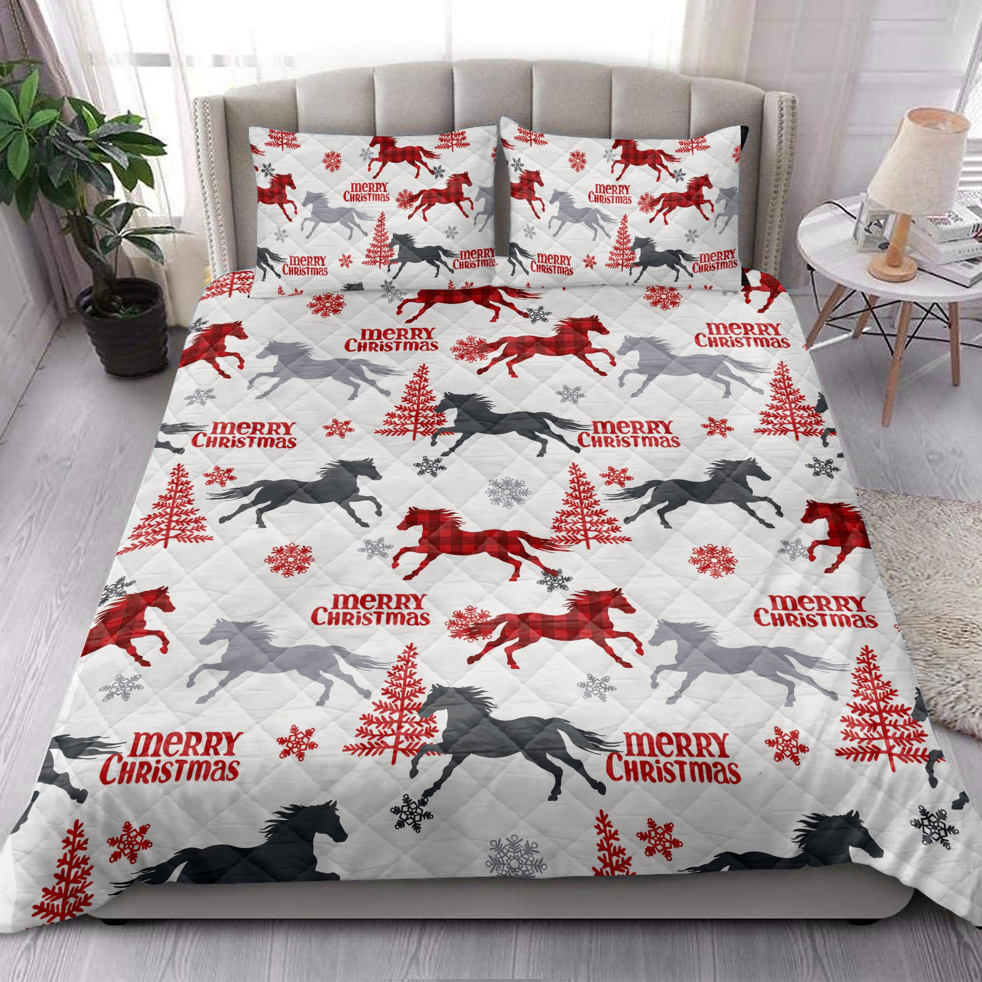 Ohaprints-Quilt-Bed-Set-Pillowcase-Horse-With-Christmas-Tree-Snowflake-Gift-For-Horse-Lovers-Blanket-Bedspread-Bedding-4083-King (90'' x 100'')