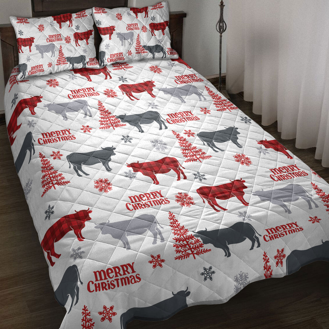 Ohaprints-Quilt-Bed-Set-Pillowcase-Cow-Farm-Animal-Country-With-Christmas-Tree-Snowflake-Unique-Gifts-Blanket-Bedspread-Bedding-4084-Throw (55'' x 60'')