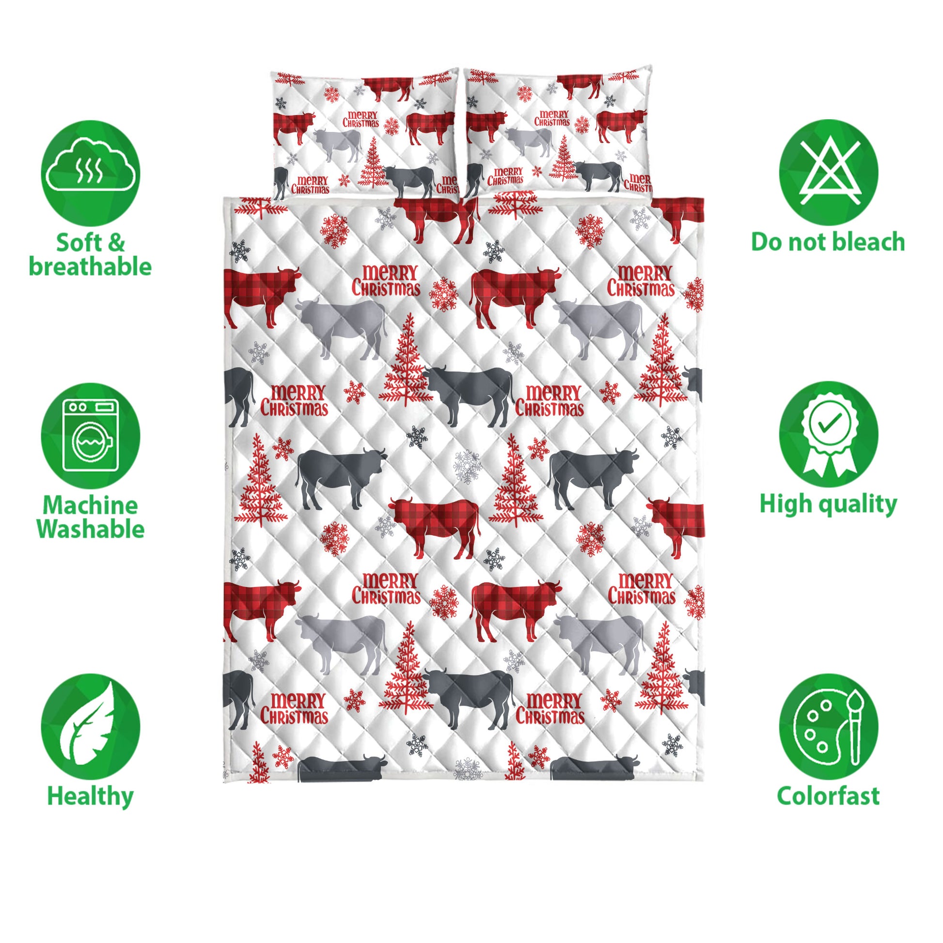 Ohaprints-Quilt-Bed-Set-Pillowcase-Cow-Farm-Animal-Country-With-Christmas-Tree-Snowflake-Unique-Gifts-Blanket-Bedspread-Bedding-4084-Double (70'' x 80'')