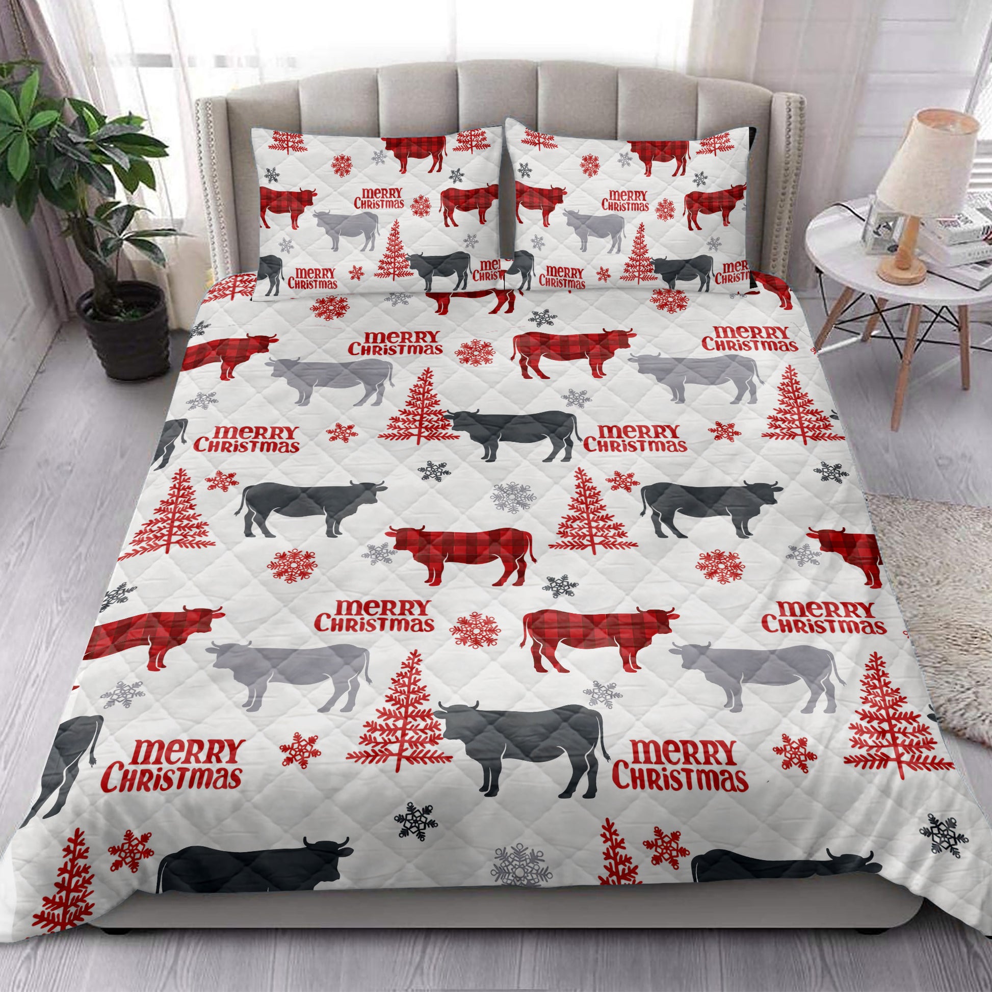 Ohaprints-Quilt-Bed-Set-Pillowcase-Cow-Farm-Animal-Country-With-Christmas-Tree-Snowflake-Unique-Gifts-Blanket-Bedspread-Bedding-4084-King (90'' x 100'')