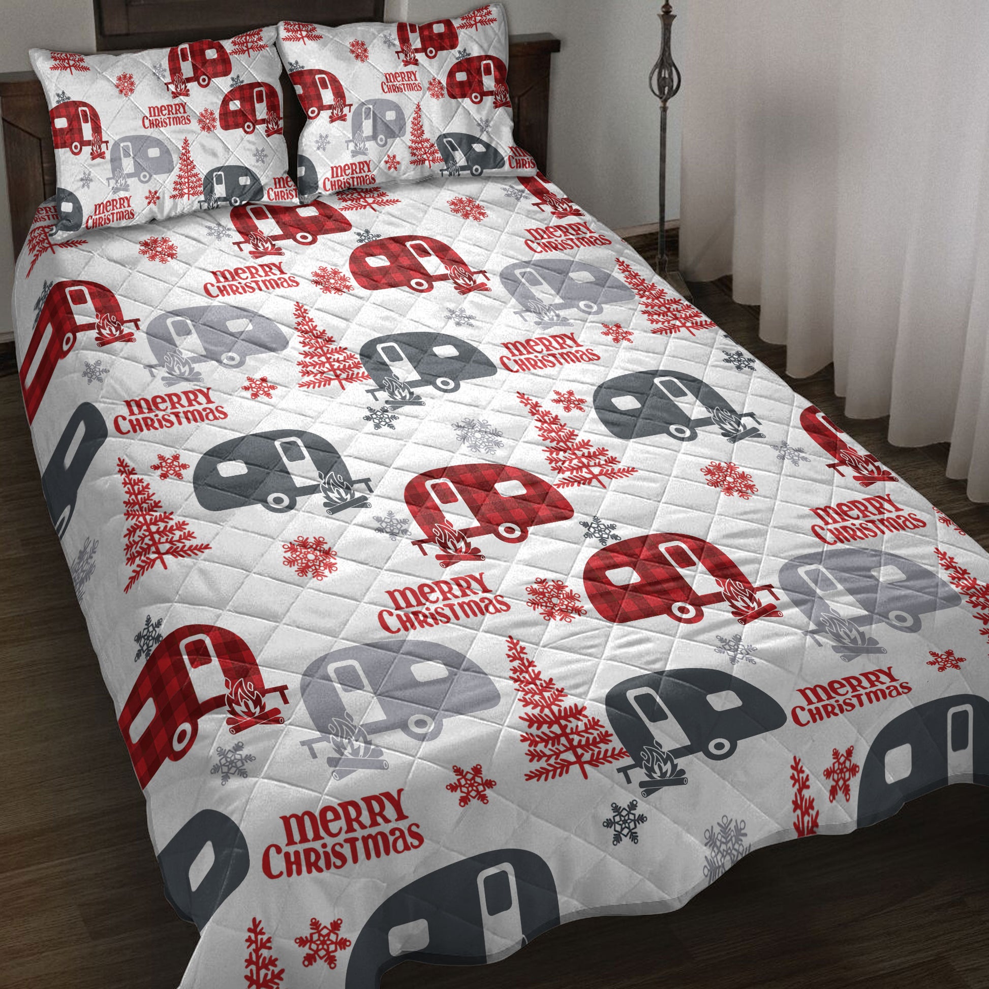 Ohaprints-Quilt-Bed-Set-Pillowcase-Camping-Camper-With-Christmas-Tree-Snowflake-Gift-For-Camping-Lovers-Blanket-Bedspread-Bedding-4085-Throw (55'' x 60'')