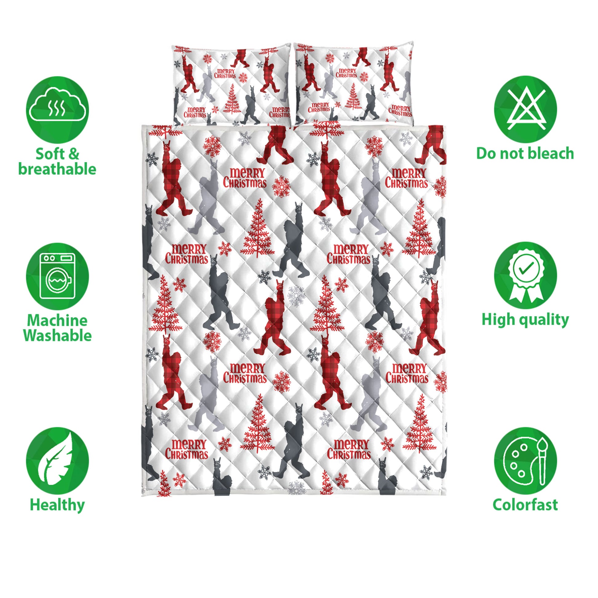 Ohaprints-Quilt-Bed-Set-Pillowcase-Bigfoot-Camping-With-Christmas-Tree-Snowflake-Red-Plaid-Pattern-Blanket-Bedspread-Bedding-4086-Double (70'' x 80'')